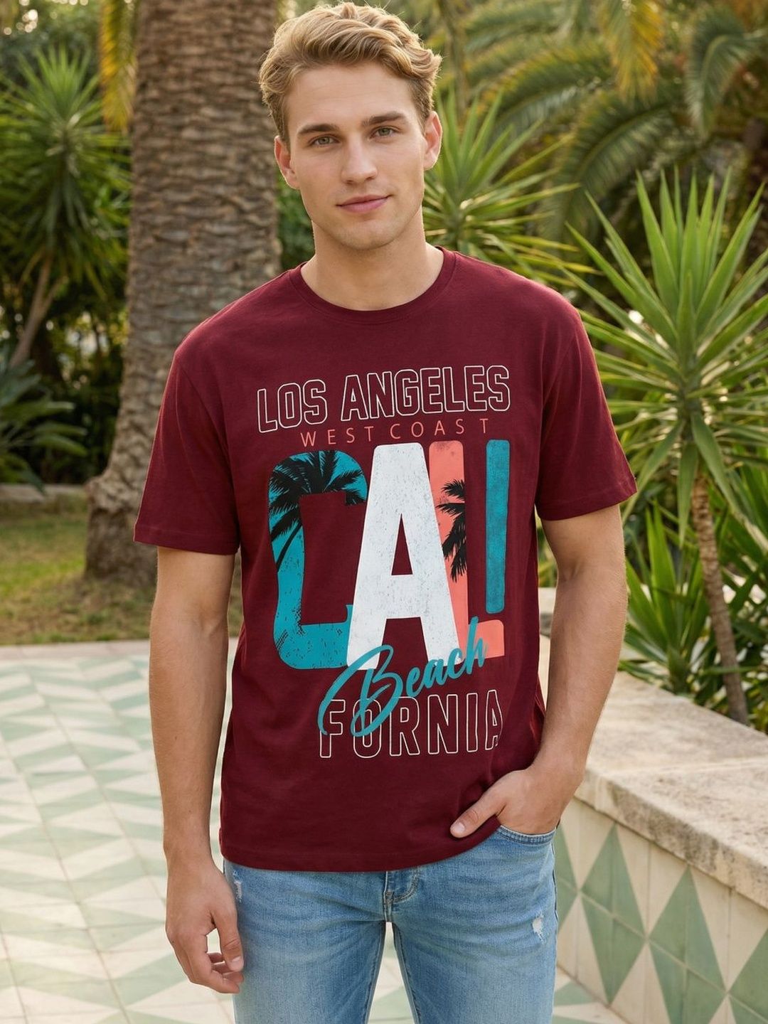 Mast & Harbour Men Printed Pure Cotton T-shirt