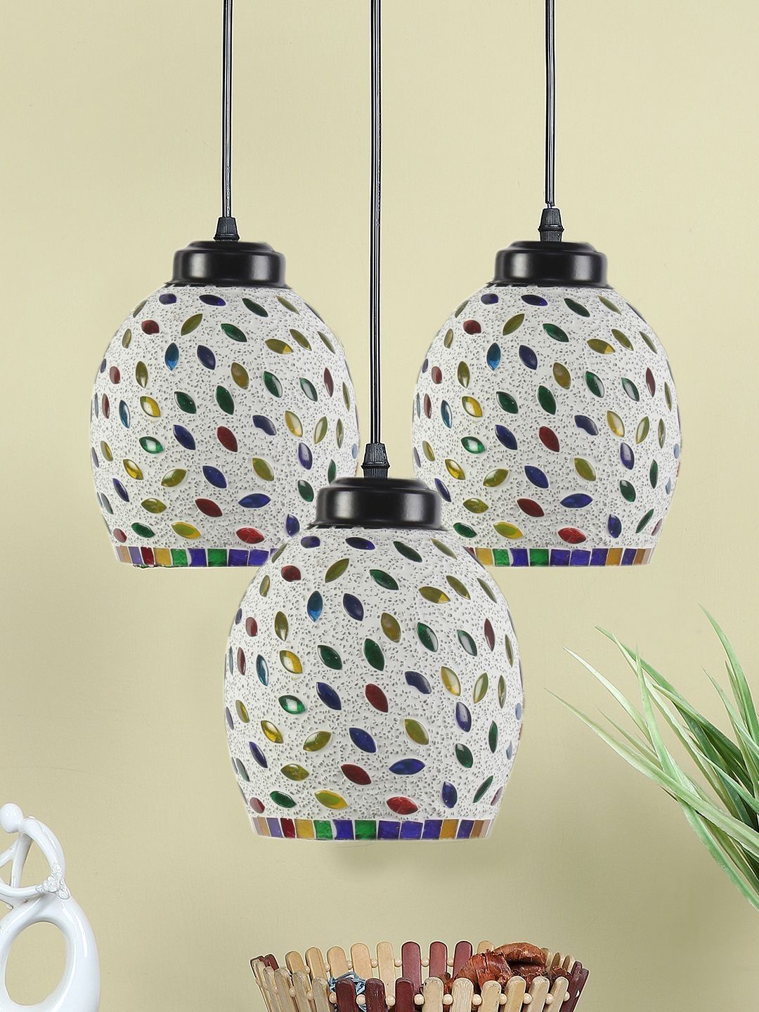 Aura Multicoloured & White Textured Glass Ceiling Lamp