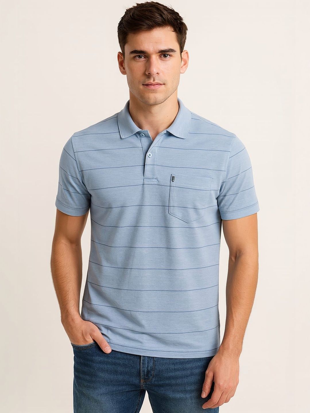 WILD ELEPHANT Men Striped Polo Collar T-shirt