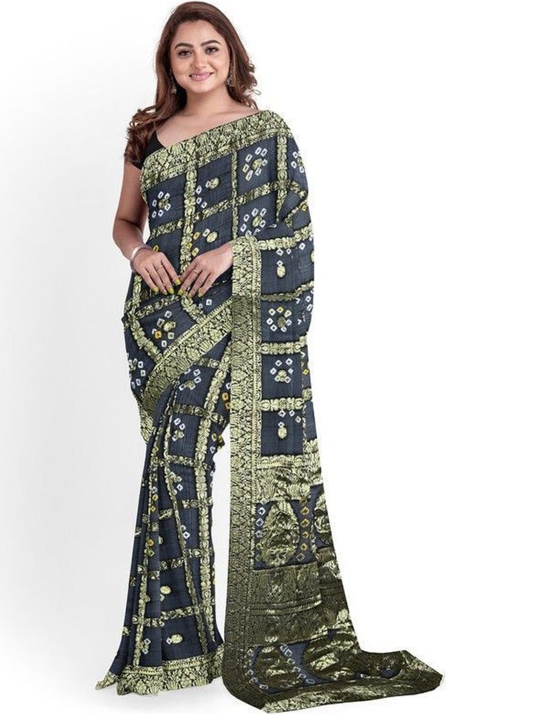 PANKHUDI FASHION Bandhani Zari Pure Georgette Bandhani Saree