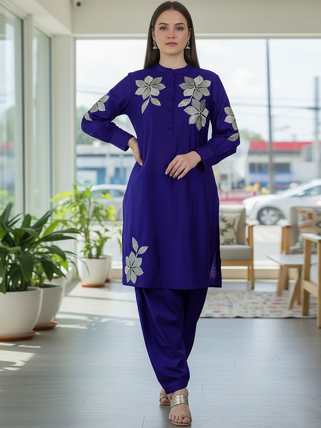 Co-Ords Zolo Label Embroidered Viscose Rayon Mandarin Collar Co-Ords