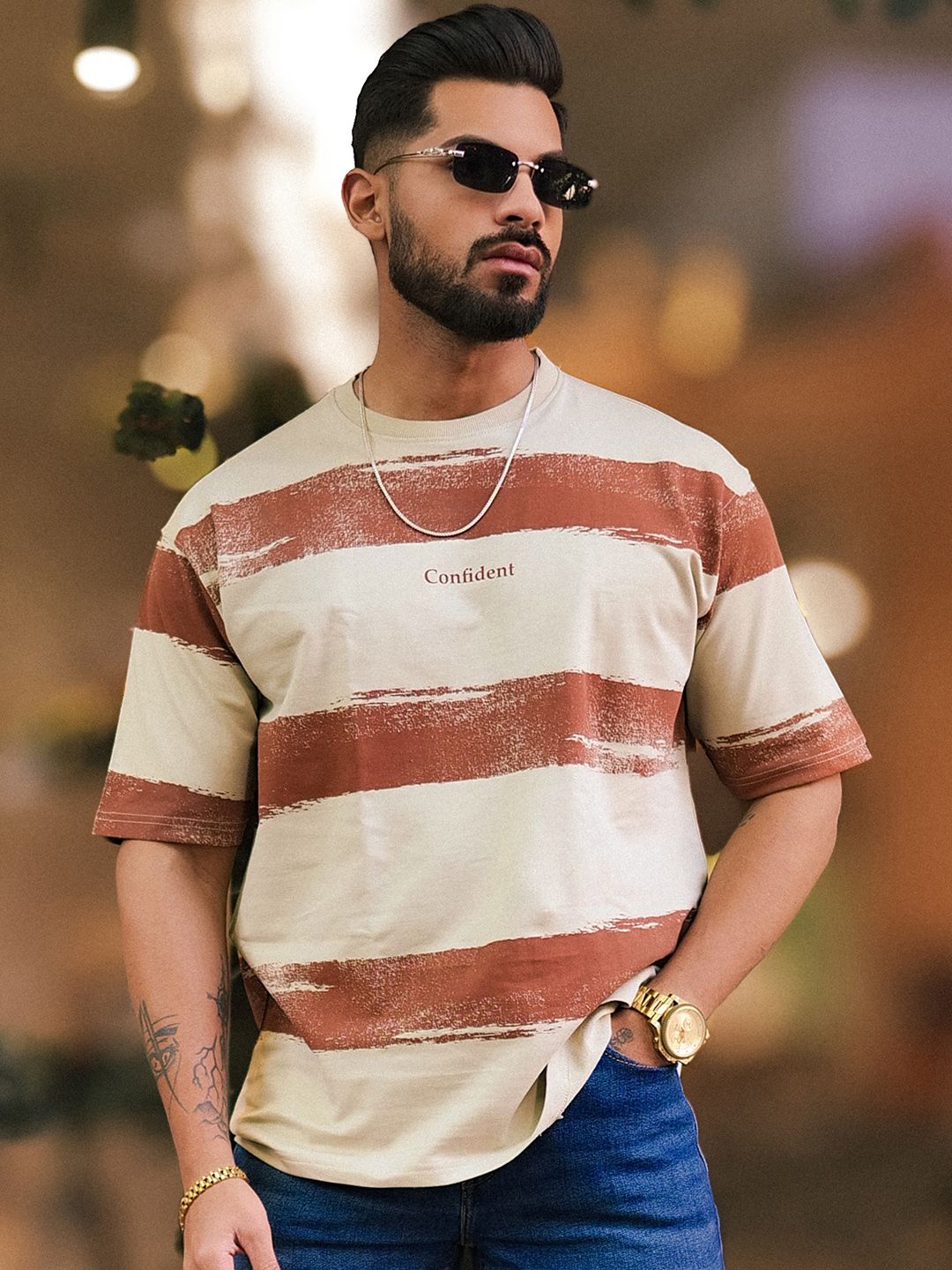 Maniac Men Printed Drop-Shoulder Sleeves T-shirt