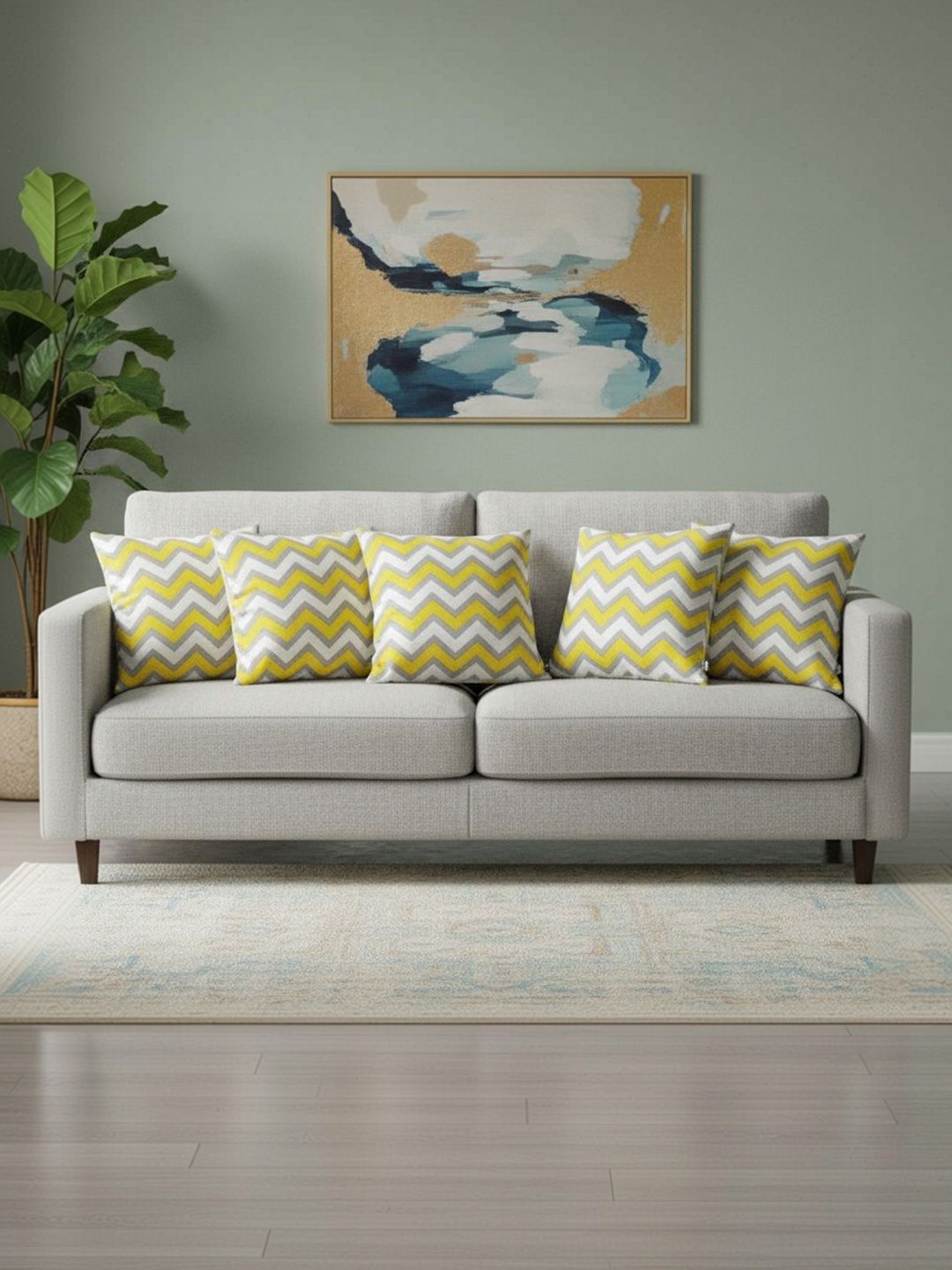 HOMEMONDE Yellow Set of 5 Square Cushion Covers