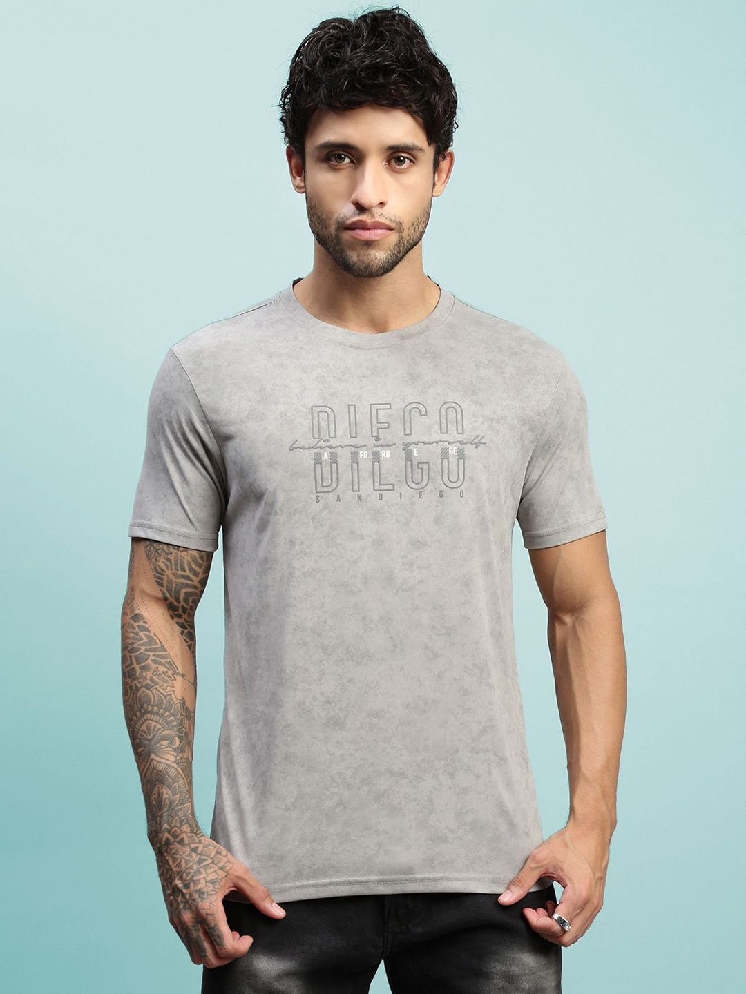 LUX NITRO Men Cloud Burst Print Cotton Blend Round Neck Short Sleeve T Shirt