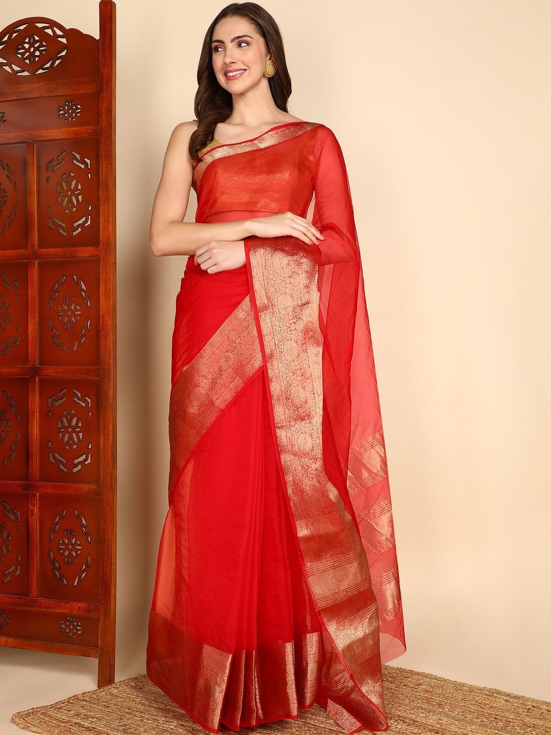PANKHUDI FASHION Woven Design Zari Organza Saree