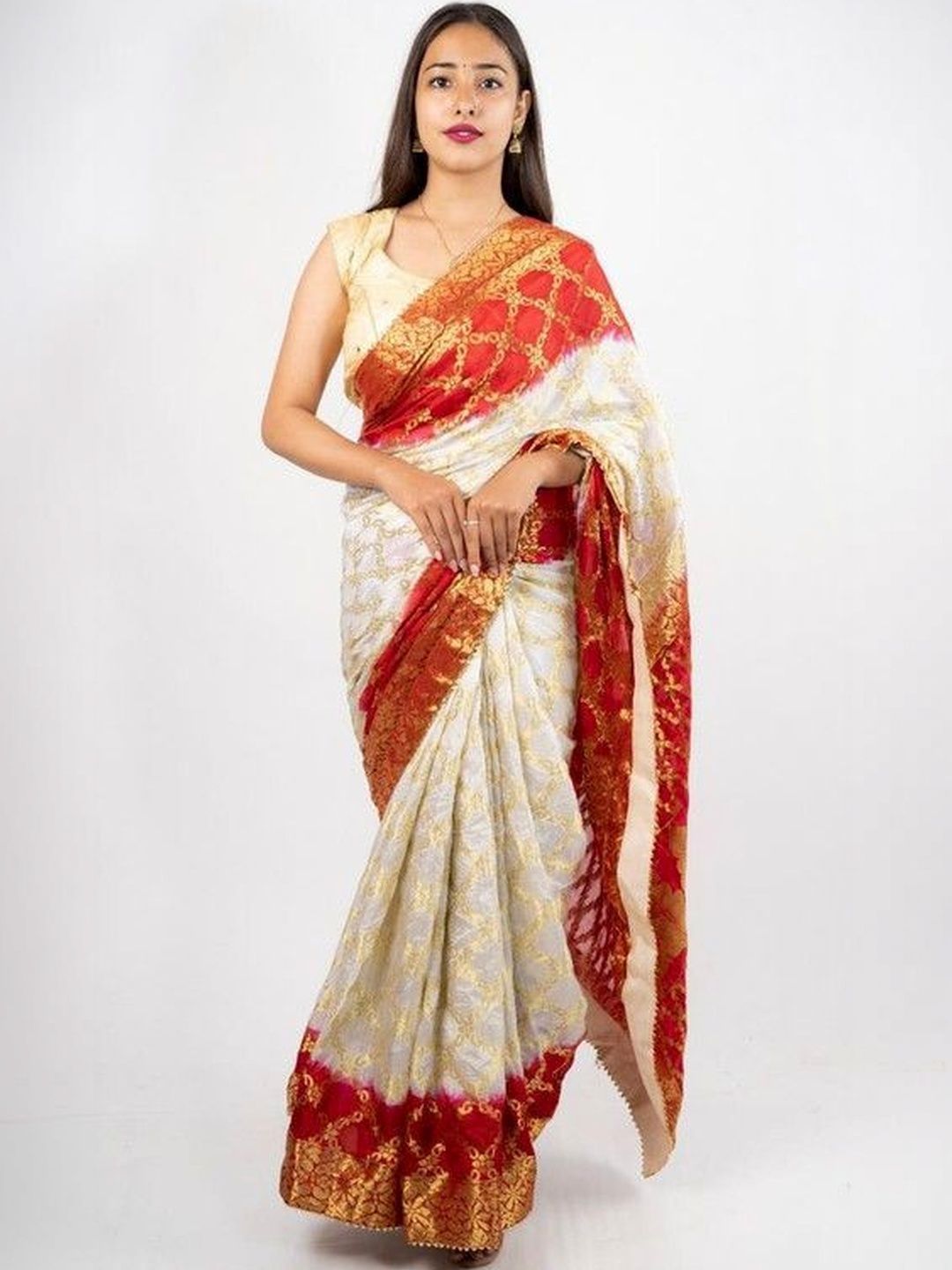 PANKHUDI FASHION Woven Design Zari Pure Georgette Heavy Work Saree