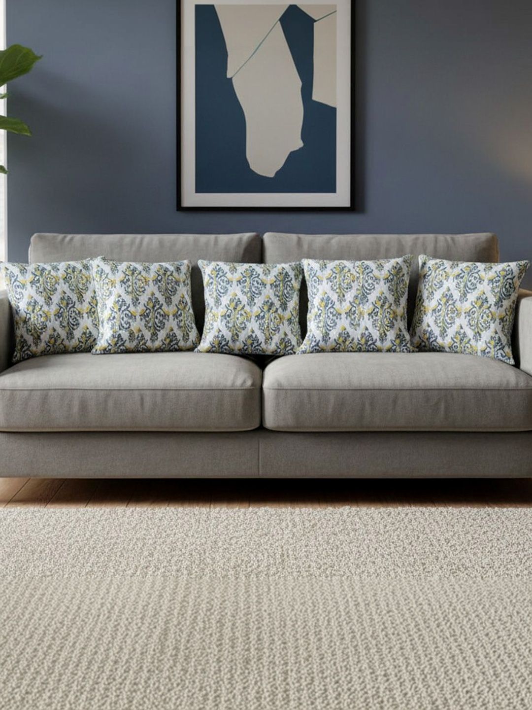 HOMEMONDE Yellow Set of 5 Geometric Square Cushion Covers
