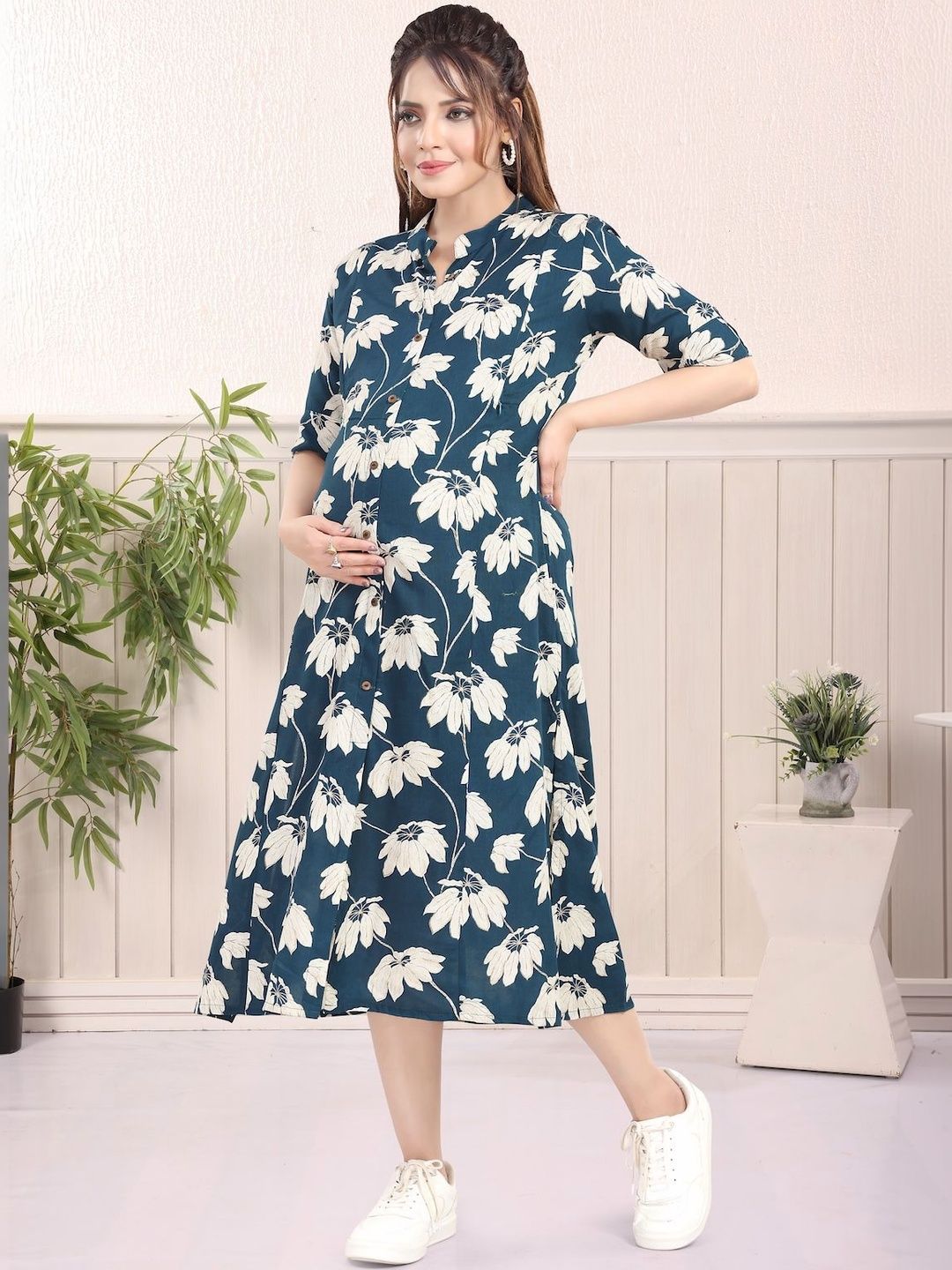 MomsBae Floral Printed Pure Cotton Kurti