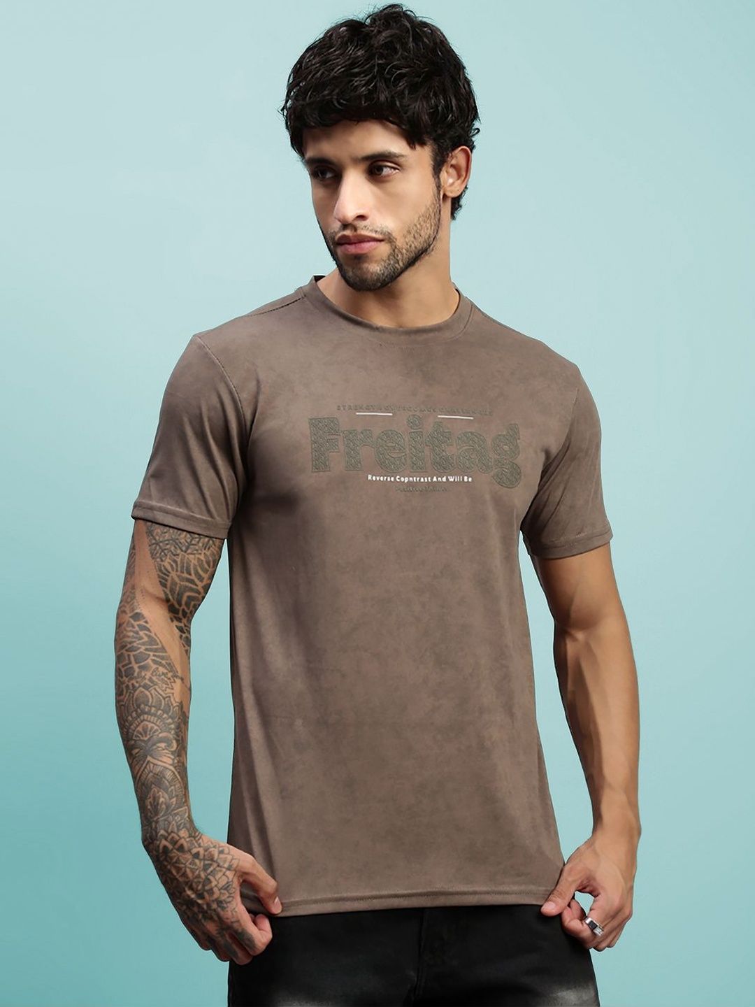 LUX NITRO Men Cloud Burst Print Cotton Blend Round Neck Short Sleeve T Shirt
