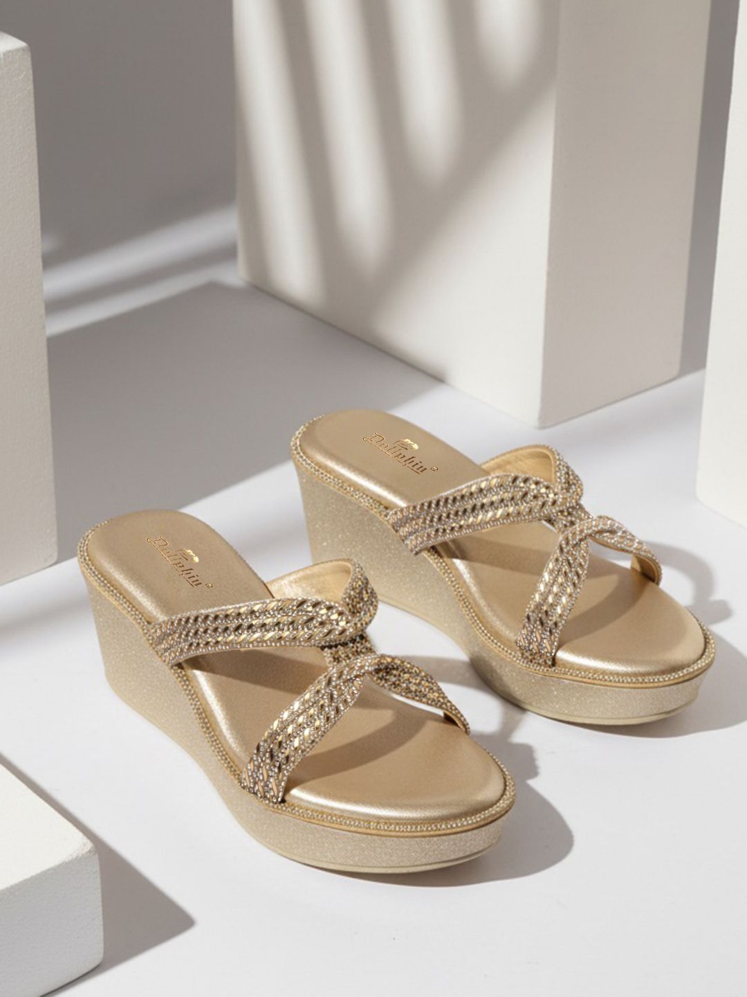 Dollphin Dollphin Embellished PU Party Wedge Sandals