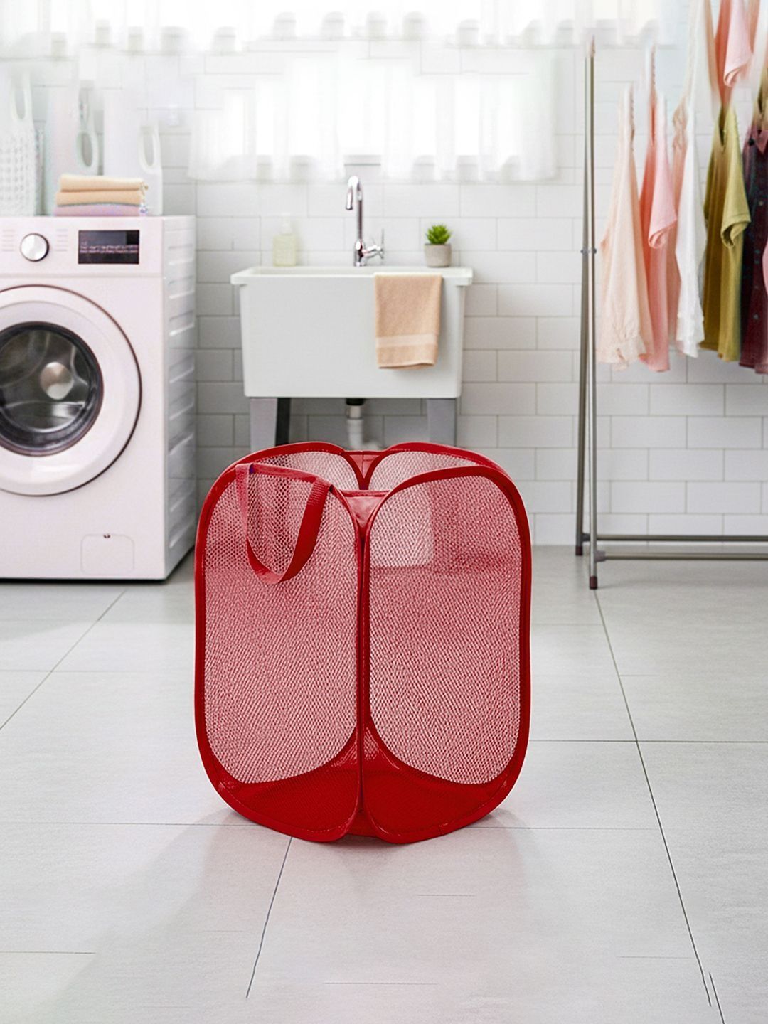 HOMESTIC Red Textured Foldable Laundry Bag