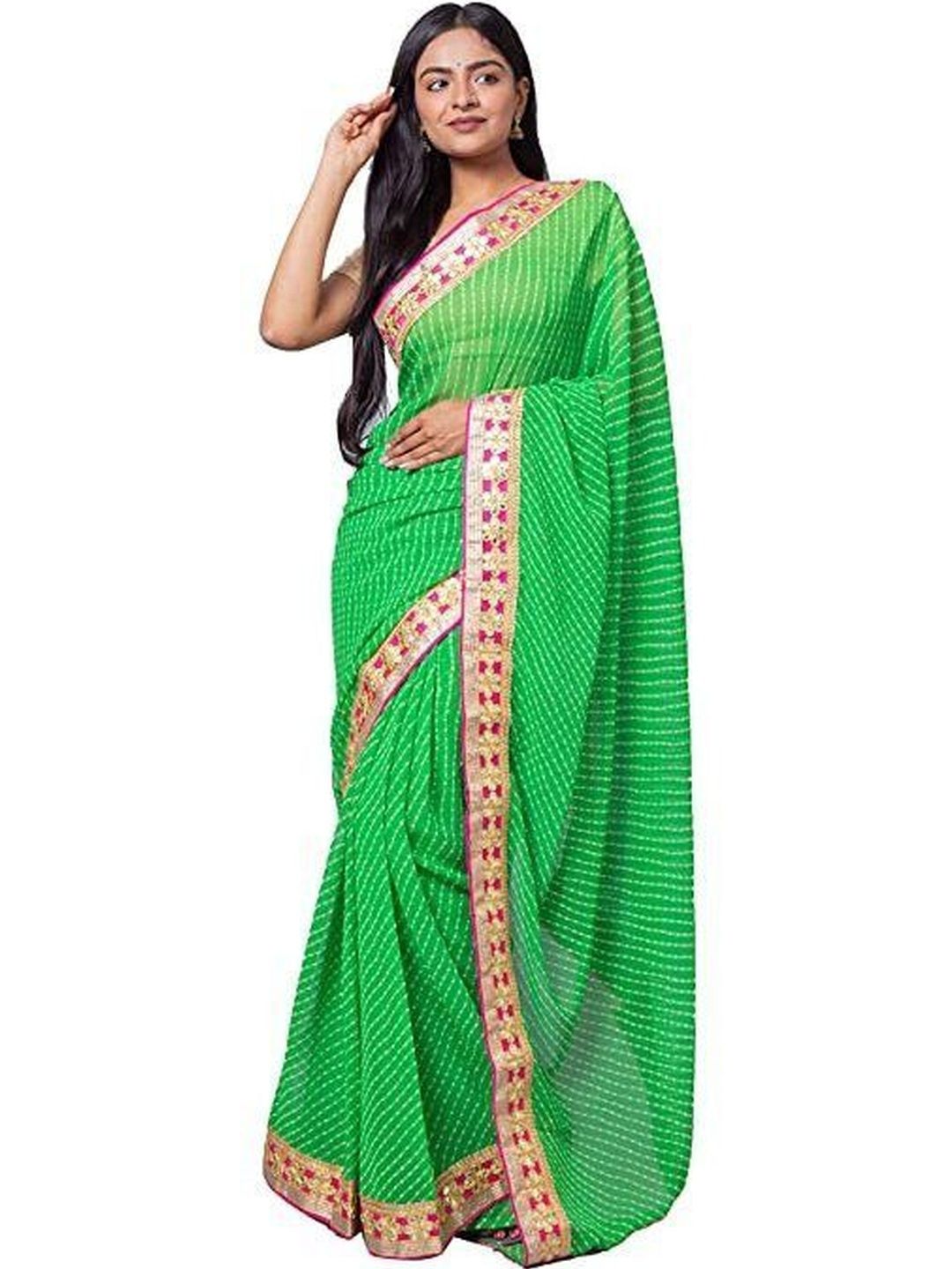 PANKHUDI FASHION Leheriya Gotta Patti Pure Georgette Saree