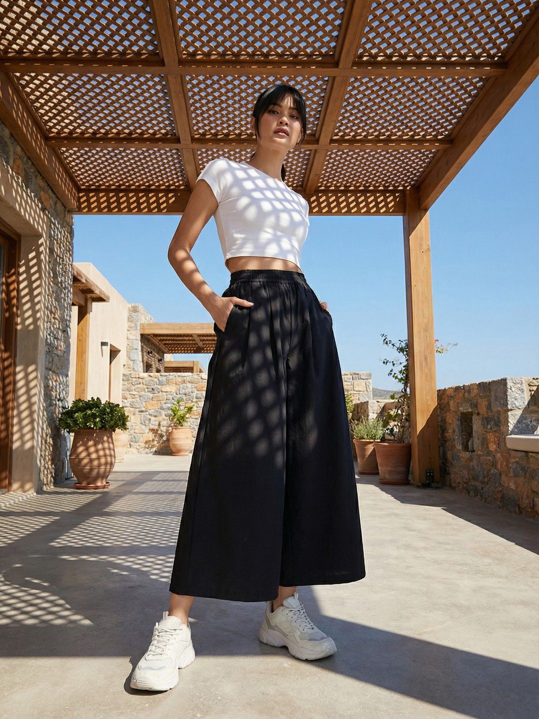 glitchez Women High-Rise Pleated Culottes Trousers