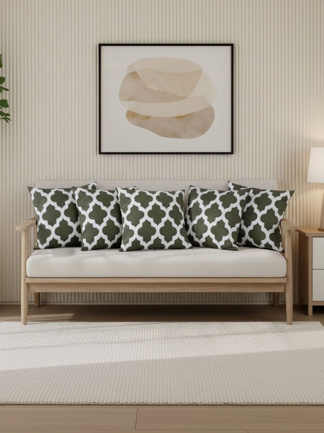 HOMEMONDE Grey Set of 5 Geometric Square Cushion Covers
