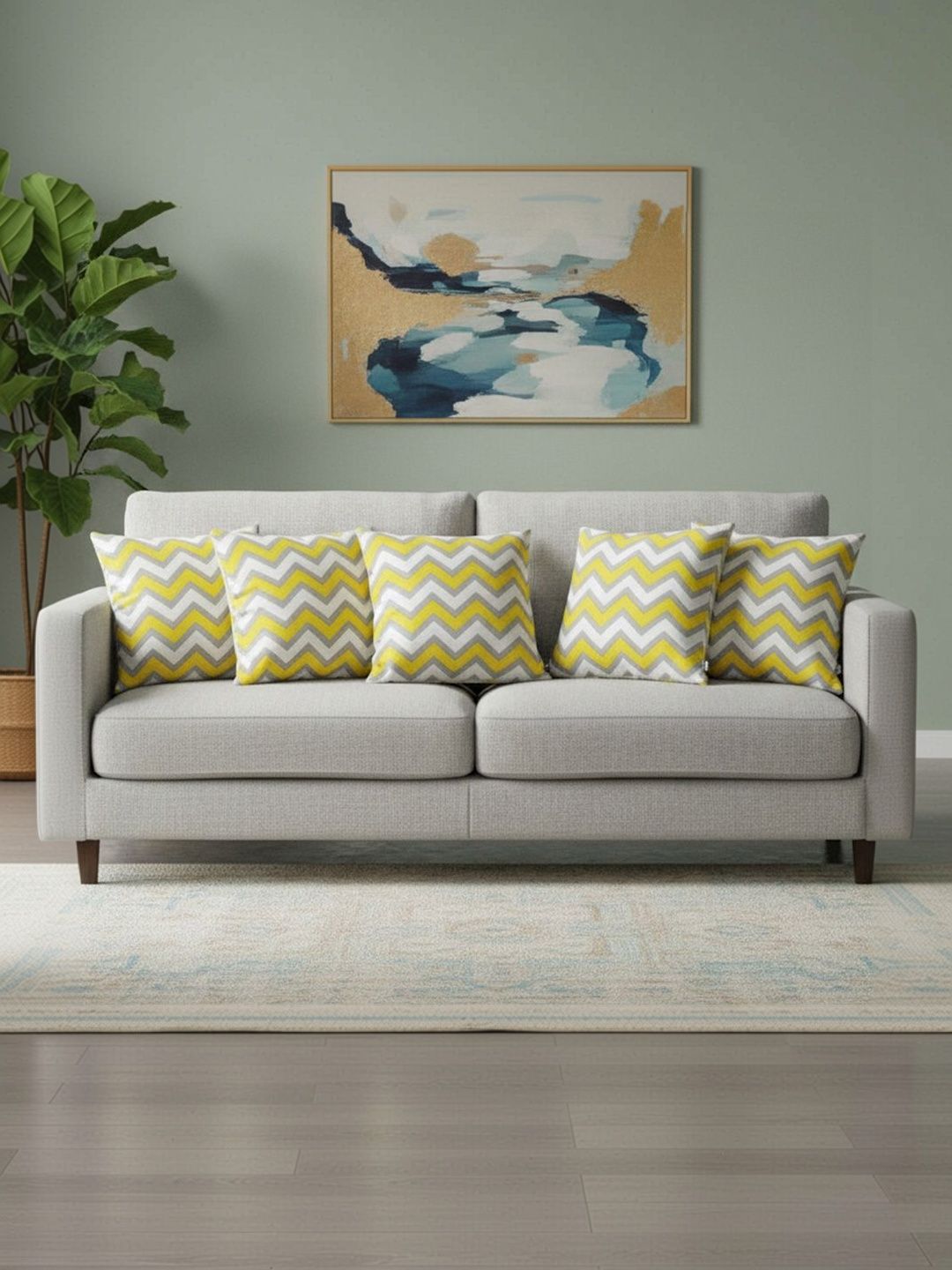 HOMEMONDE Yellow Set of 5 Square Cushion Covers