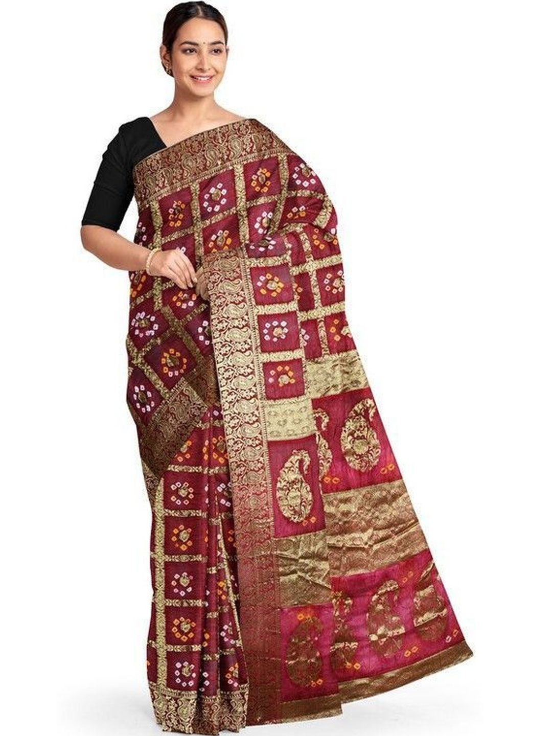 PANKHUDI FASHION Bandhani Zari Pure Georgette Bandhani Saree