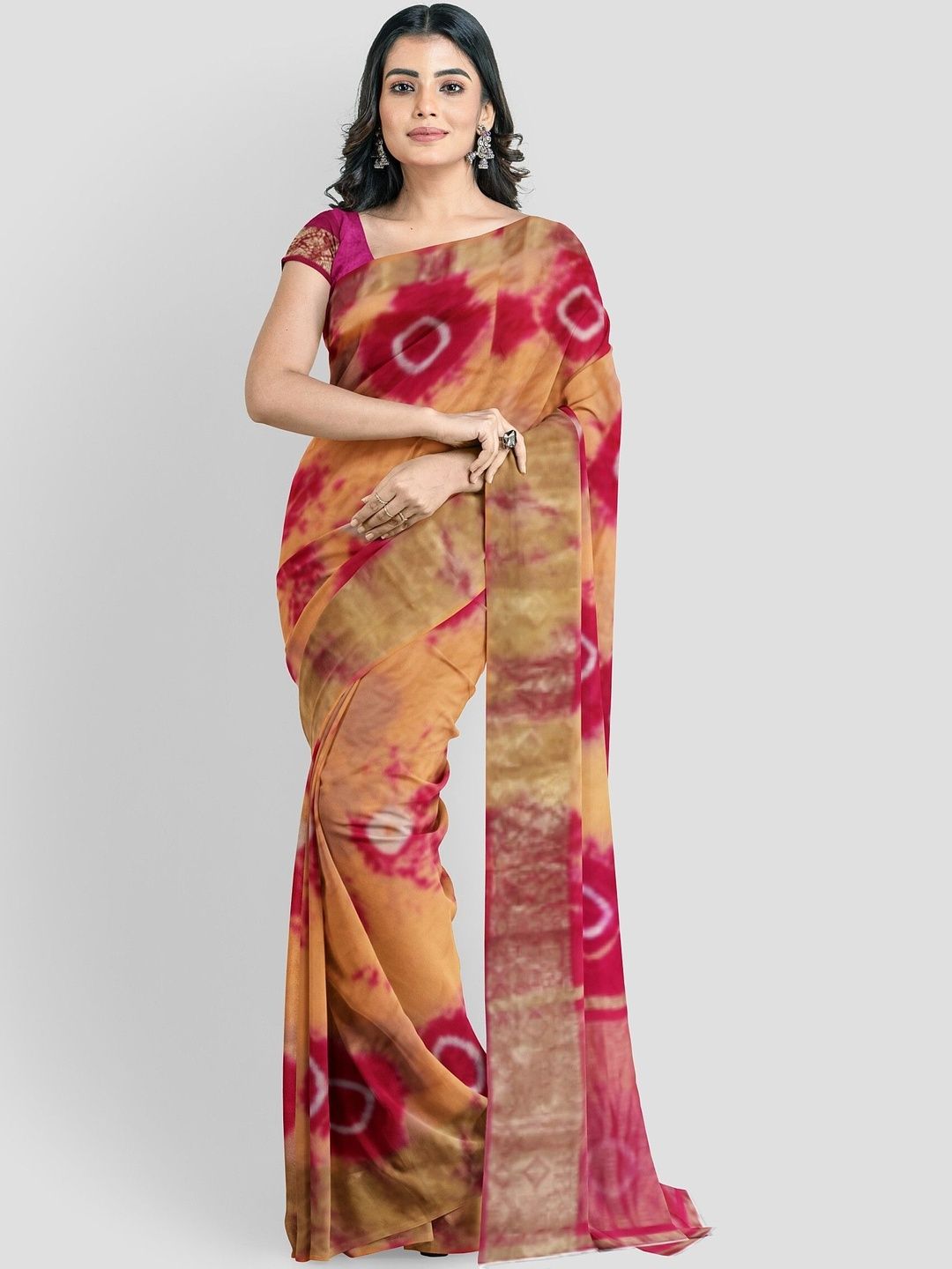 PANKHUDI FASHION Tie and Dye Art Silk Bandhani Saree