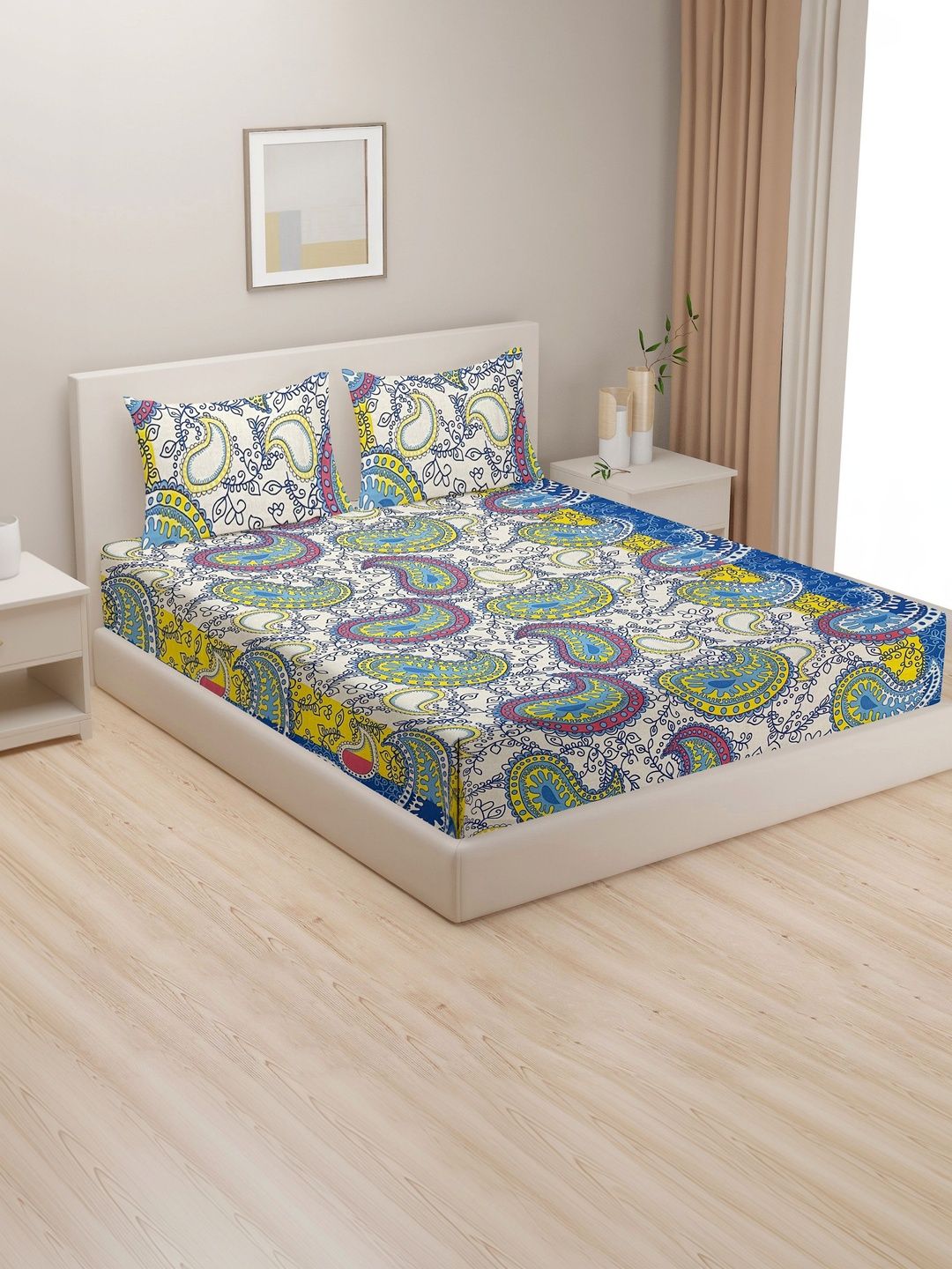 SWAYAM SWAYAM White 120 TC King Bedsheet with 2 Pillow Covers