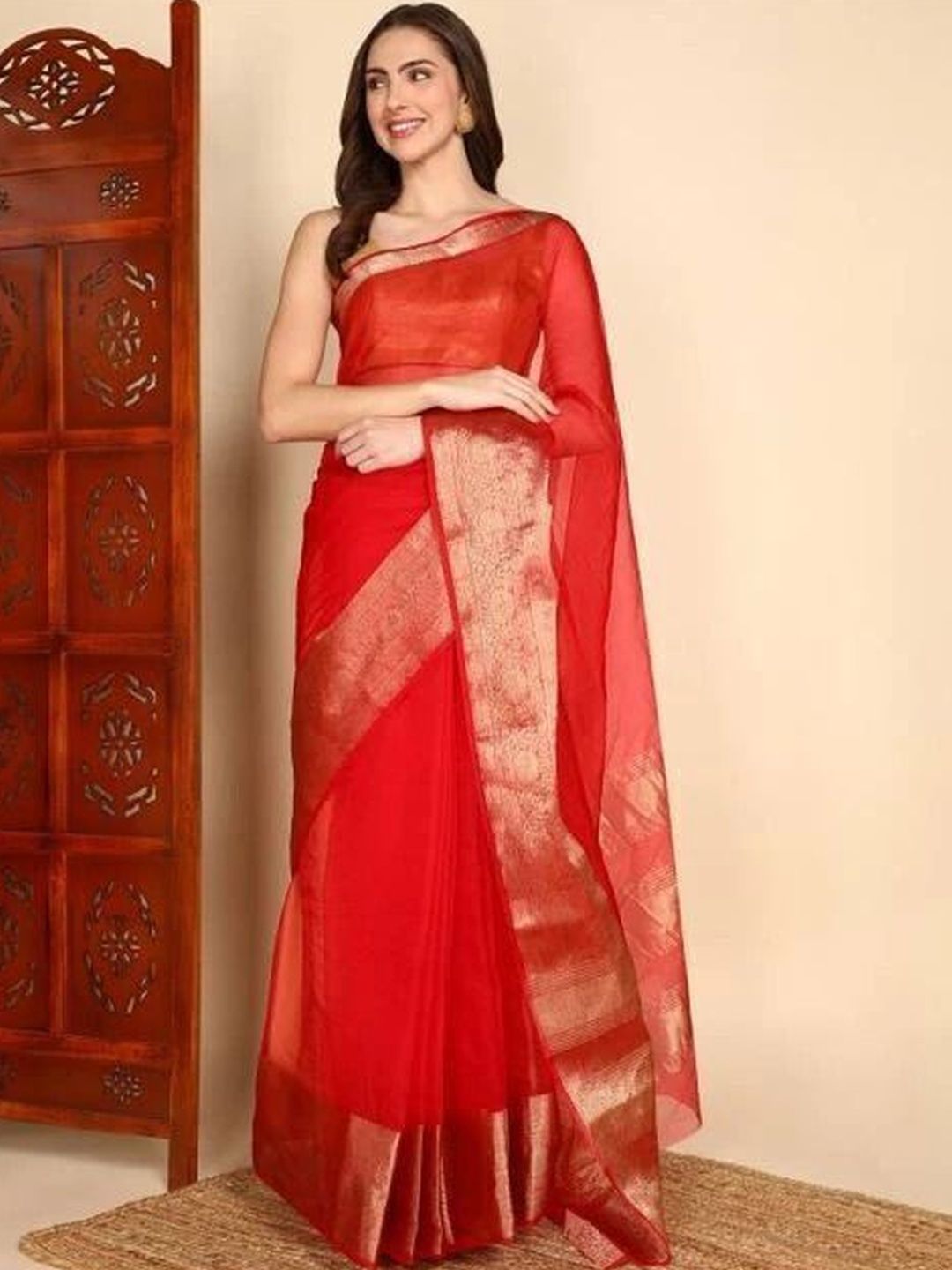 PANKHUDI FASHION Woven Design Zari Organza Saree