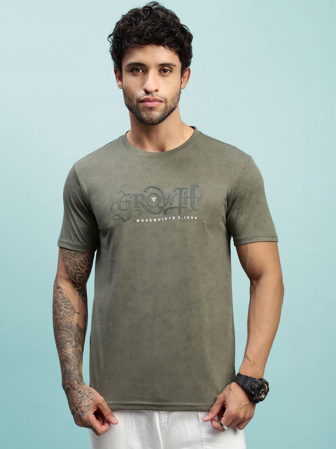 LUX NITRO Men Cloud Burst Print Cotton Blend Round Neck Short Sleeve T Shirt