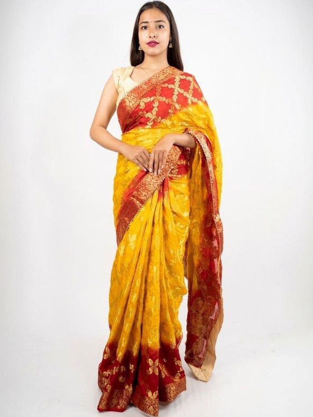 PANKHUDI FASHION Ethnic Motifs Zari Pure Georgette Heavy Work Saree