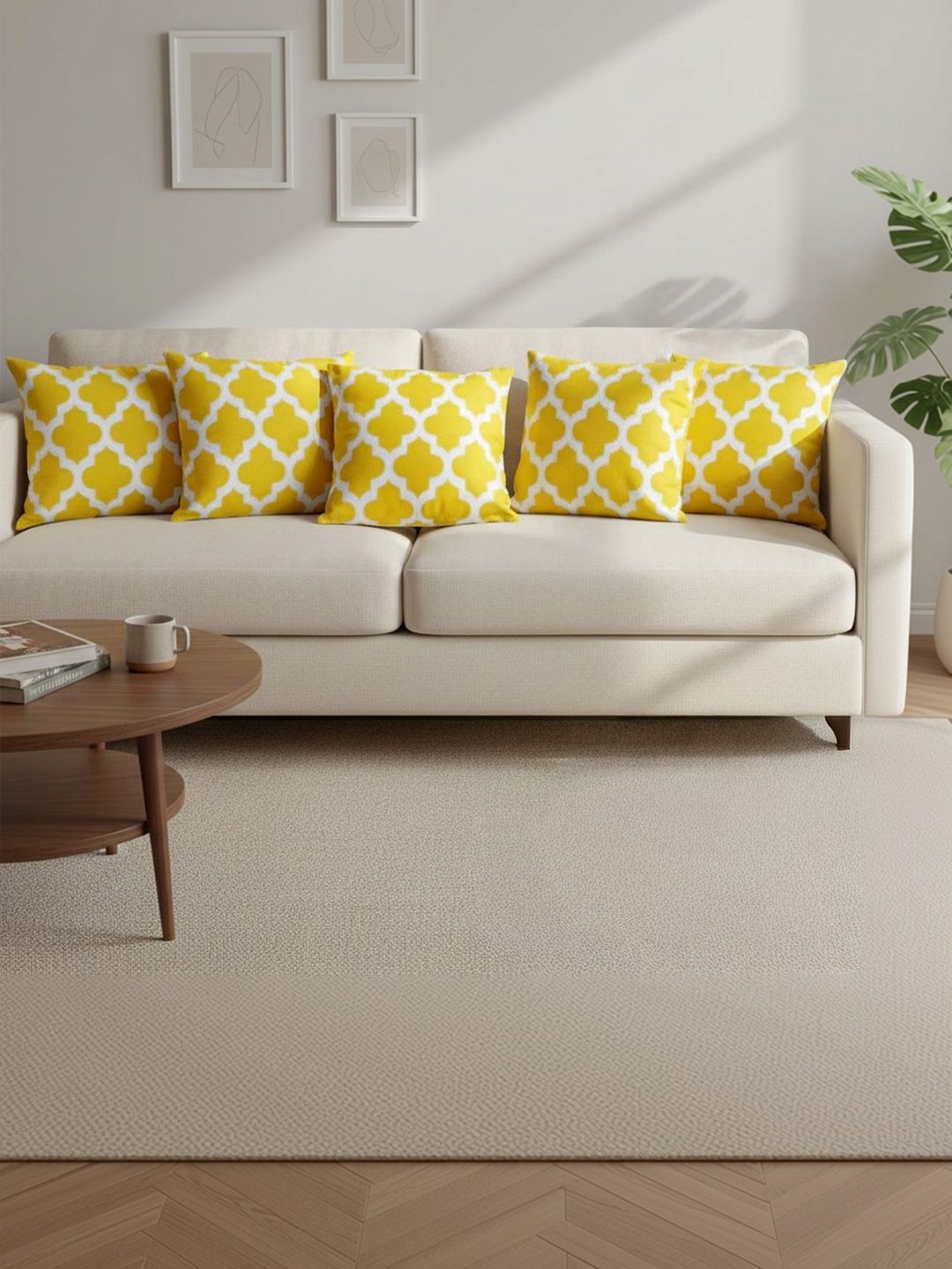 HOMEMONDE Yellow Set of 5 Geometric Square Cushion Covers