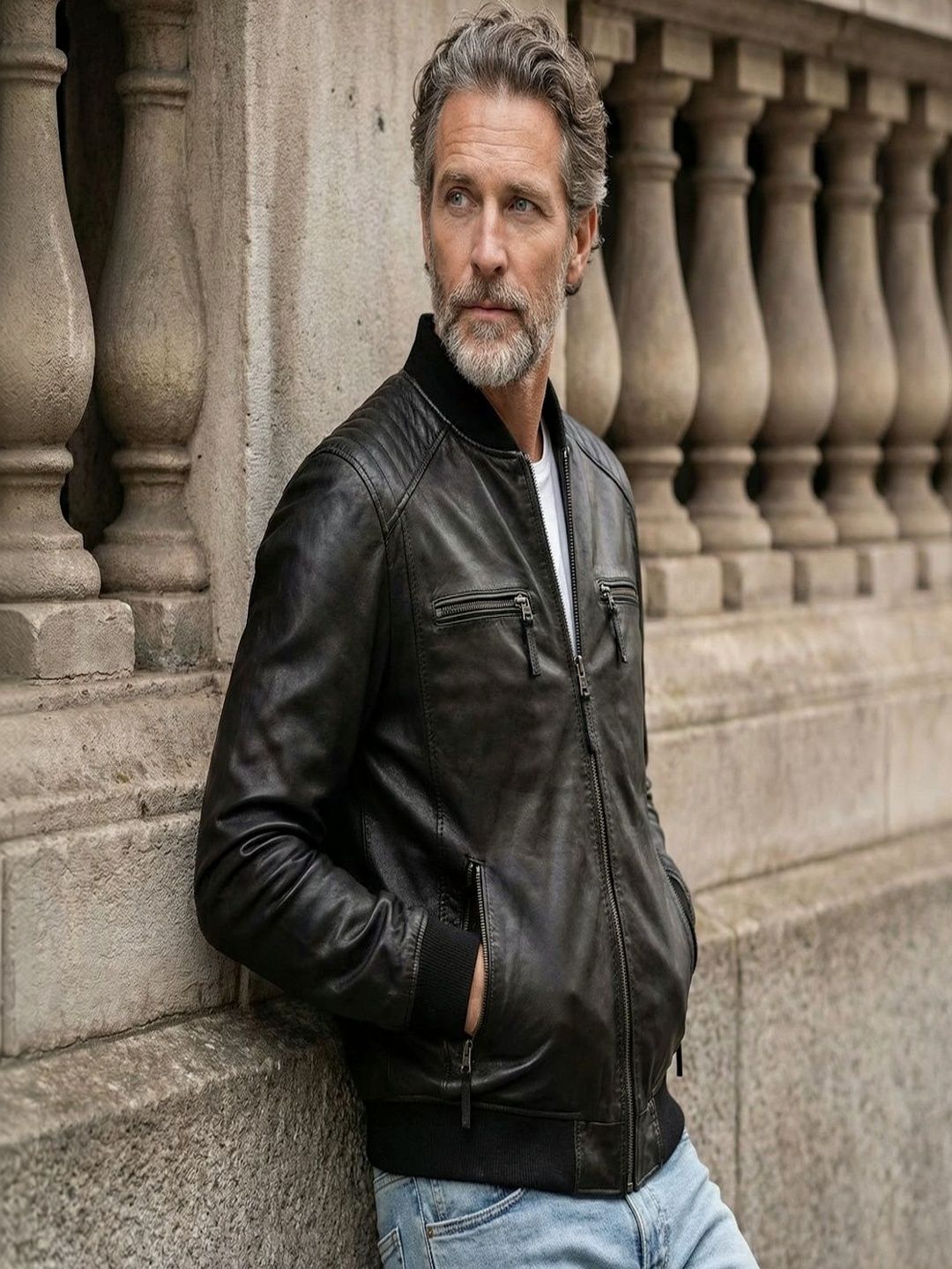 COOL EQUAL Men Leather Water Resistant e-Dry Technology Bomber Jacket