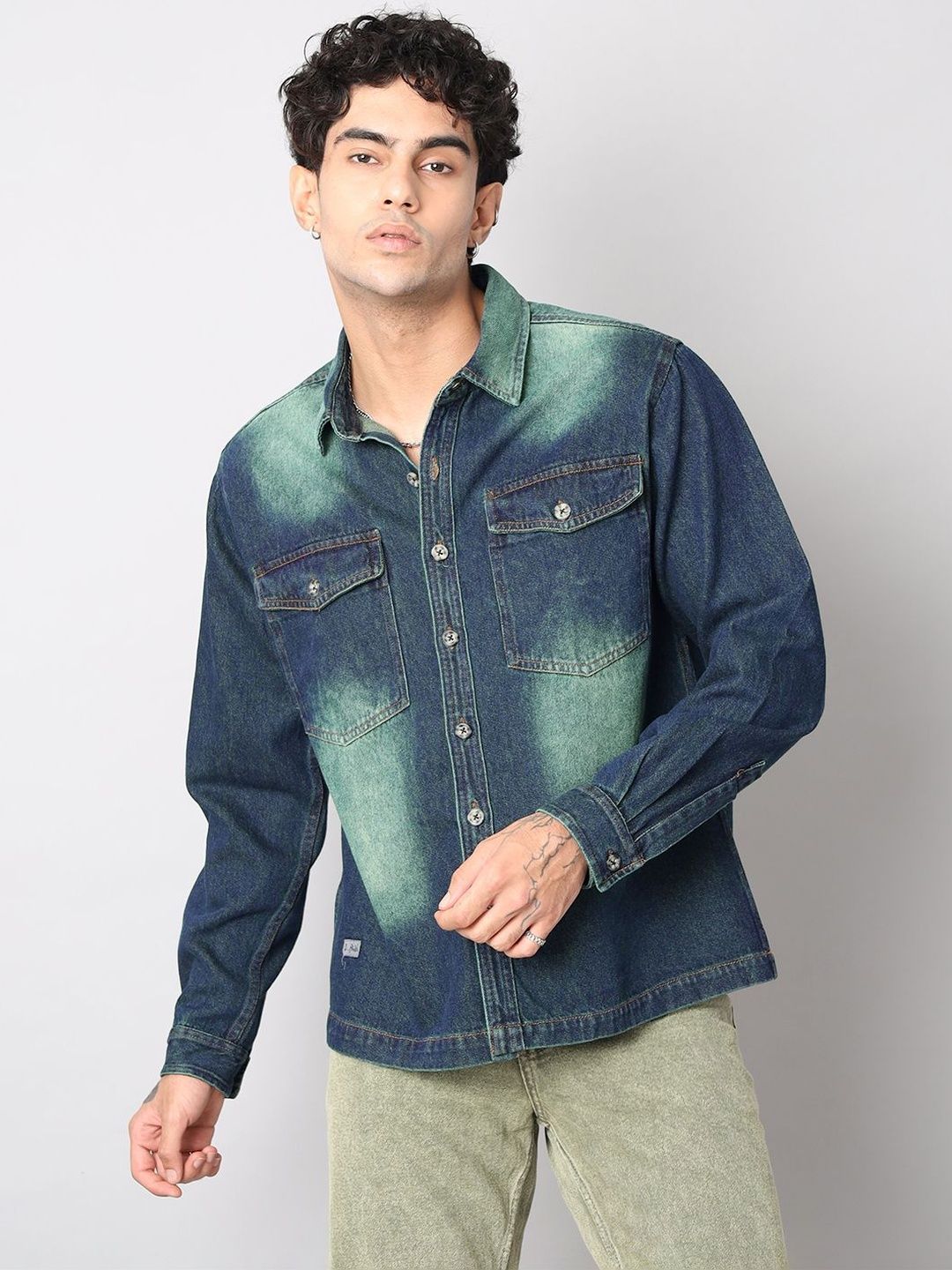 D Finish Men Colourblocked Denim Jacket