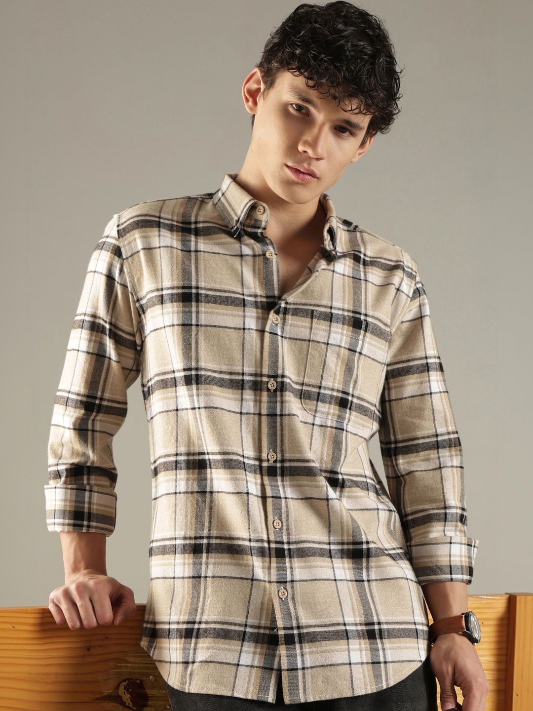 HERE&NOW Men Slim Fit Tartan Checks Checked Casual Shirt