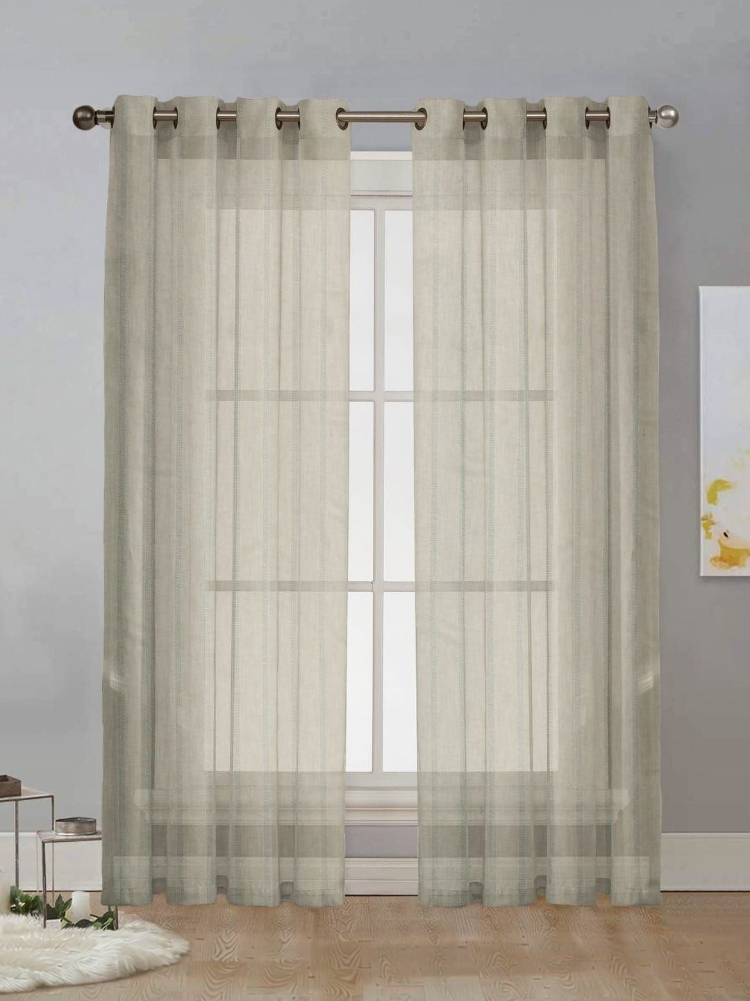 RIDHAAN RIDHAAN Cream-Coloured Sheer Long Door Curtain