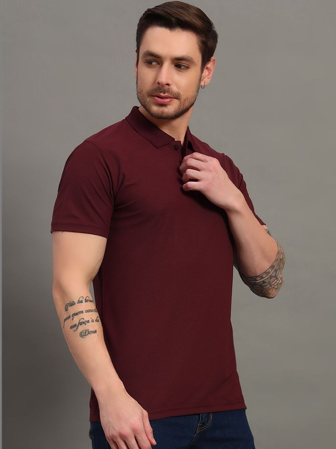 TRIUS Maroon Polo Collar T-shirt with Brand Logo