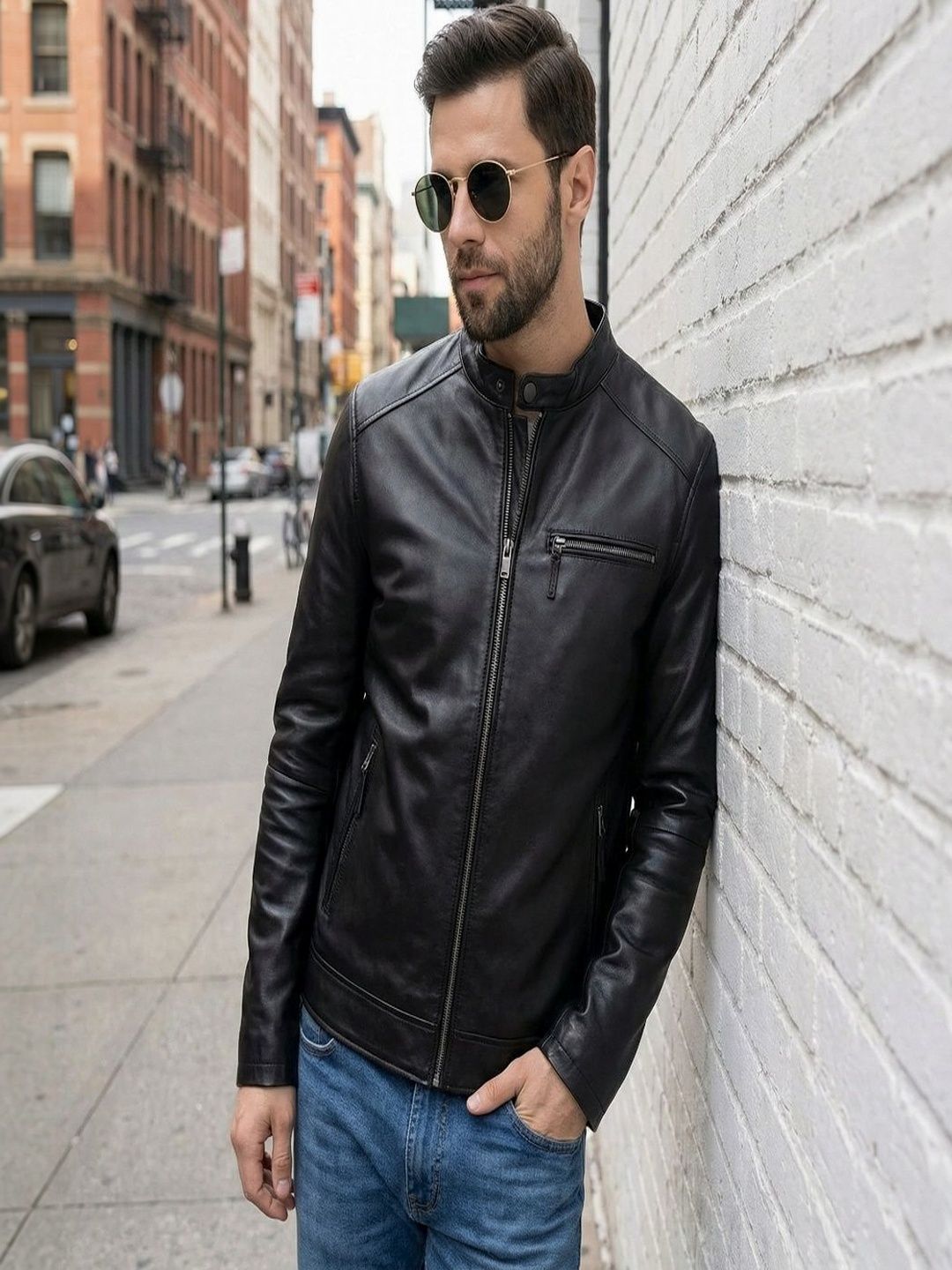 COOL EQUAL Men Leather Water Resistant e-Dry Technology Biker Jacket