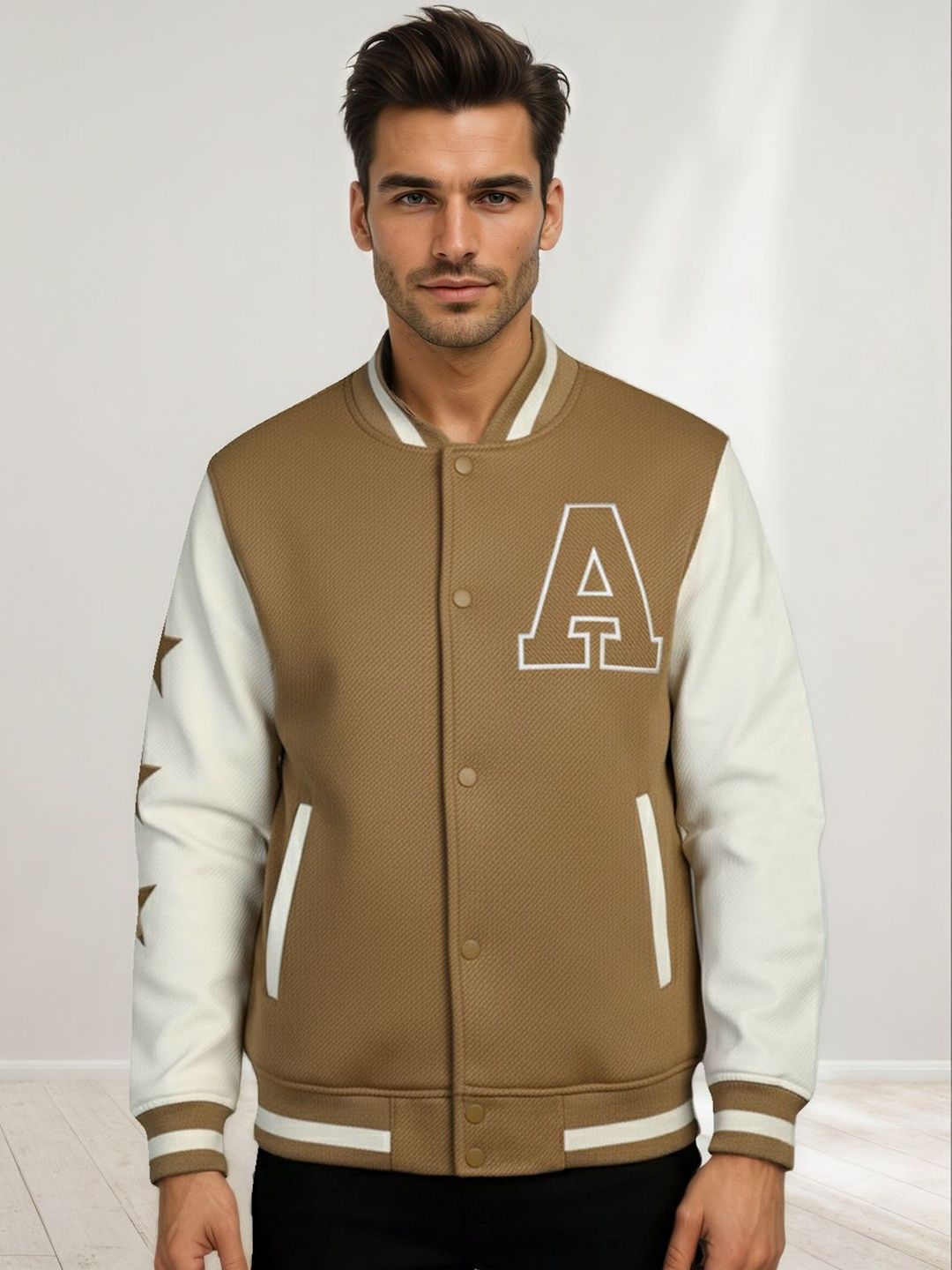 CHKOKKO Men Woollen Lightweight Outdoor Varsity Jacket