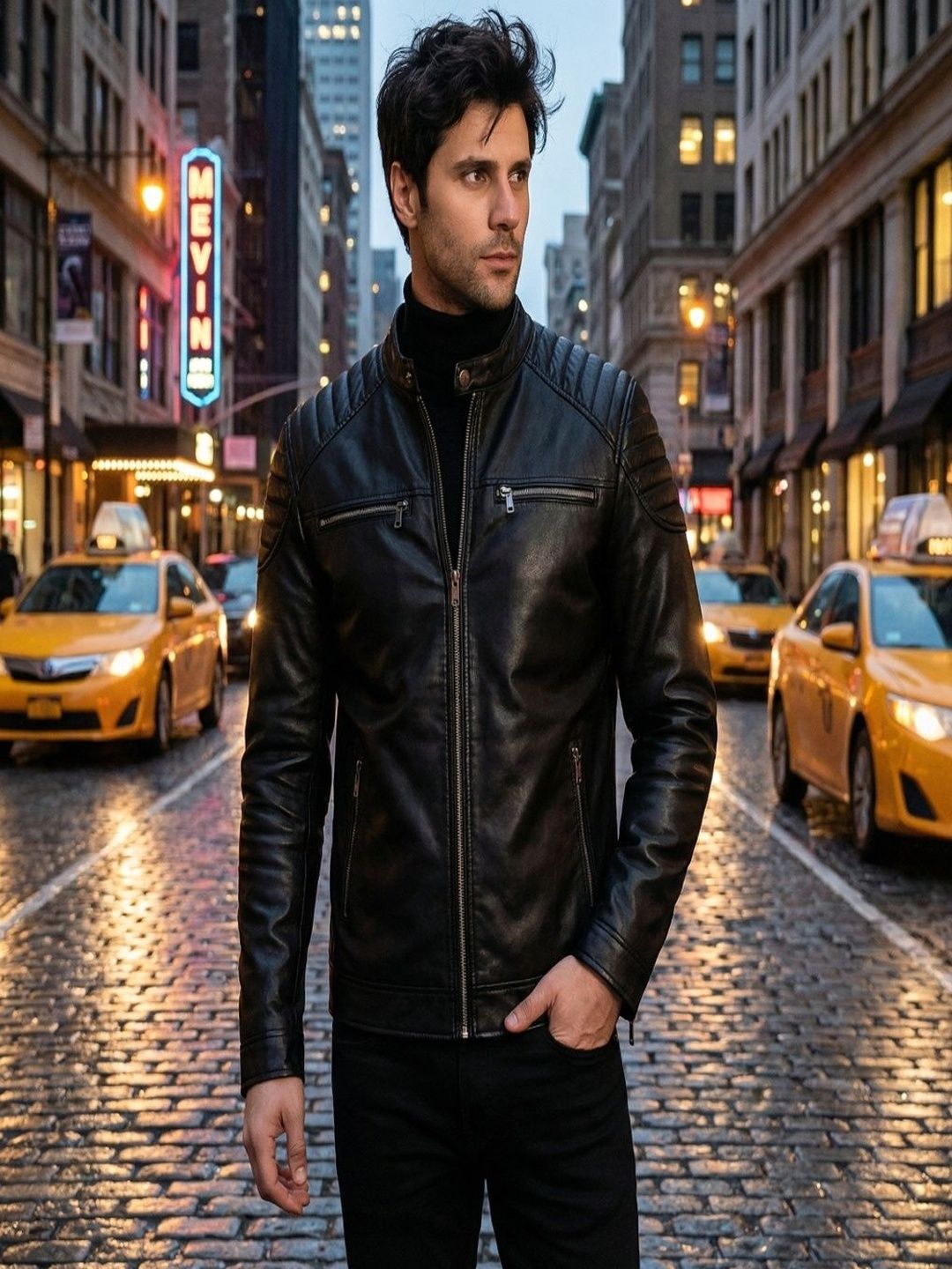 COOL EQUAL Men Leather Biker Jacket