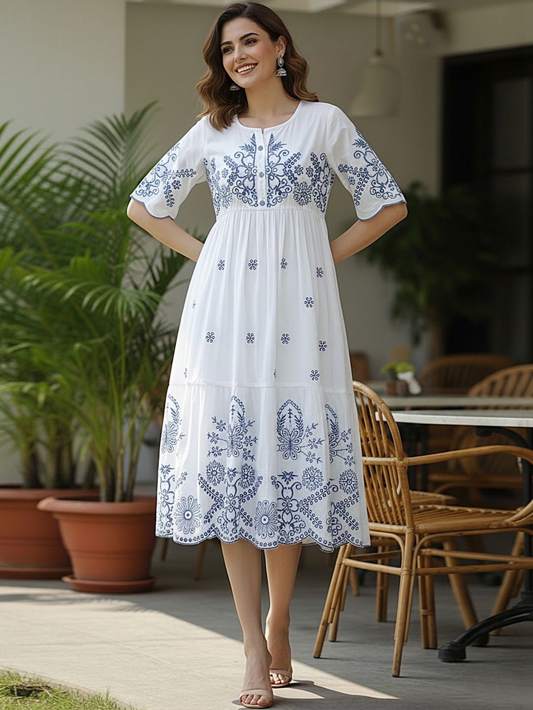 Buy Zolo Label Ethnic Motifs Embroidered A-Line Midi Dress