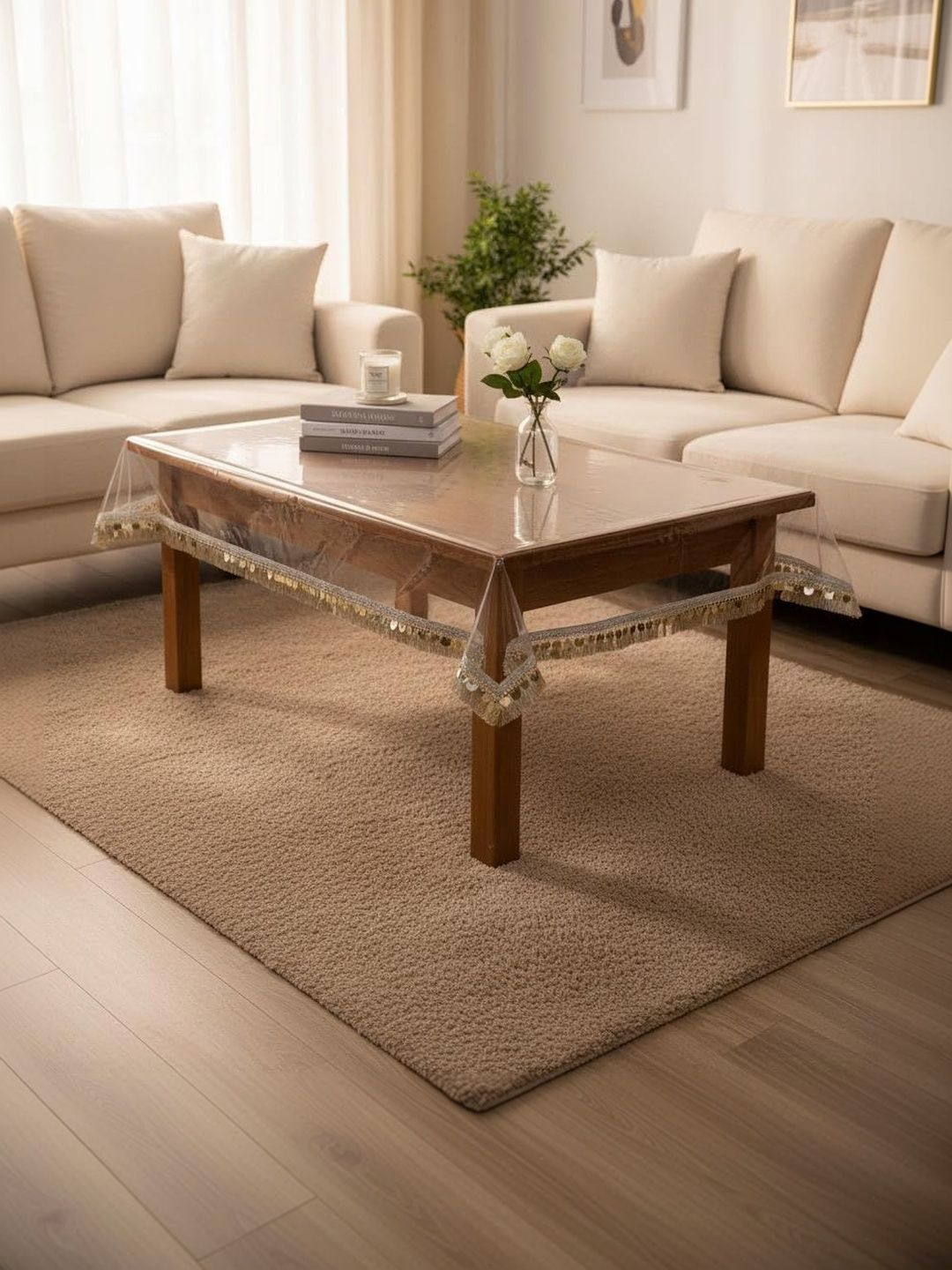 CASA-NEST Beige 8-Seater Table Cover