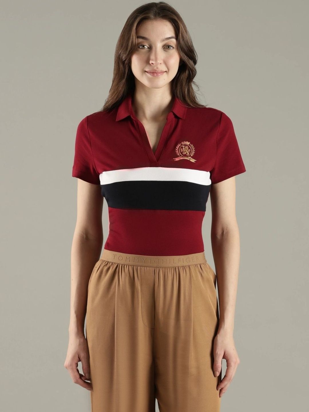 Colourblocked Polo Collar T-shirt