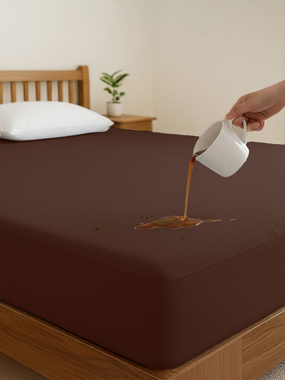 HOMEMONDE HOMEMONDE Brown Terry Water Resistant King Size Mattress Protector