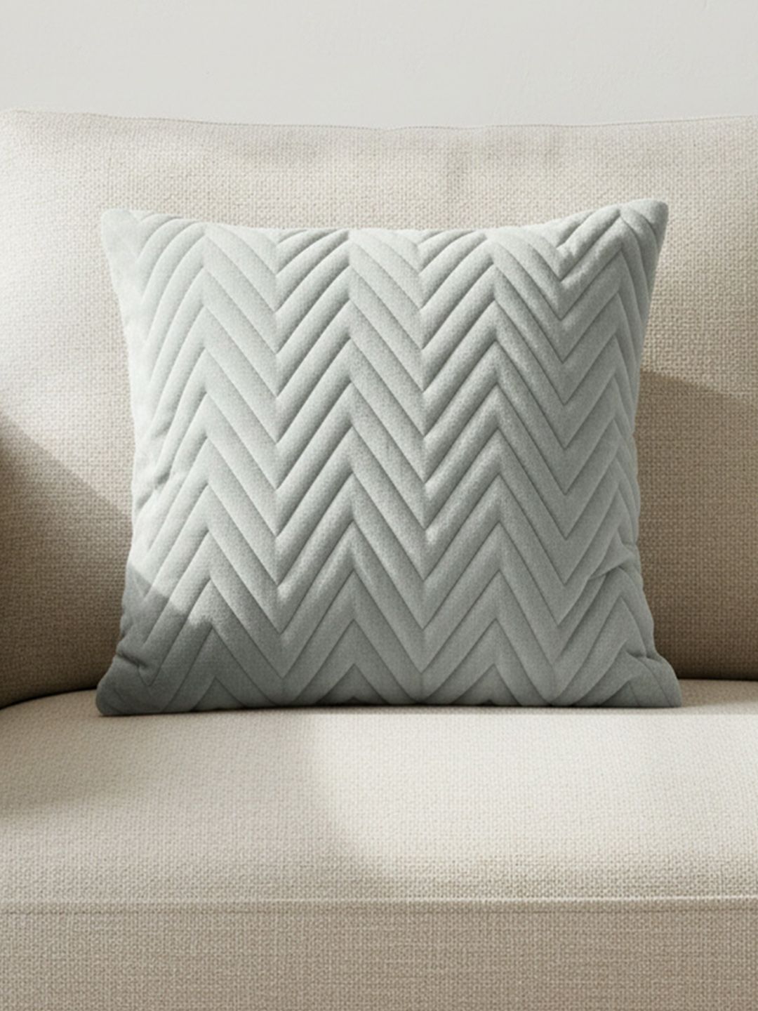 HOMEMONDE Grey Geometric Velvet Quilted 2 Piece Textured Square Cushion Covers -16x16In
