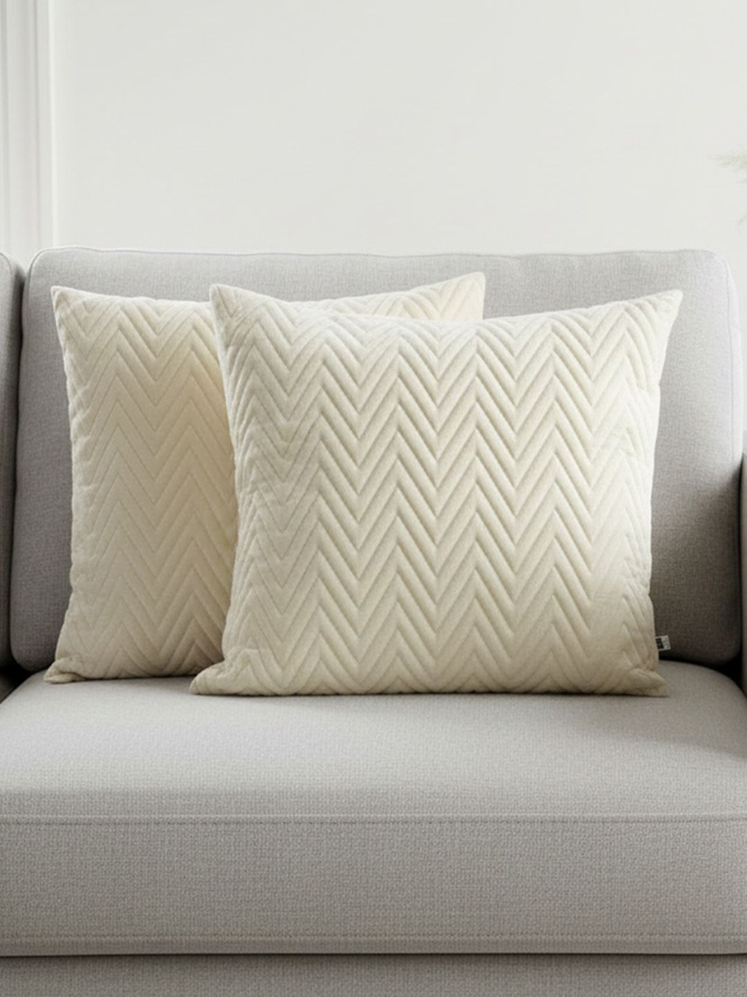 Set of 2 Square Cushion Covers HOMEMONDE Off White Set of 2 Geometric Square Cushion Covers