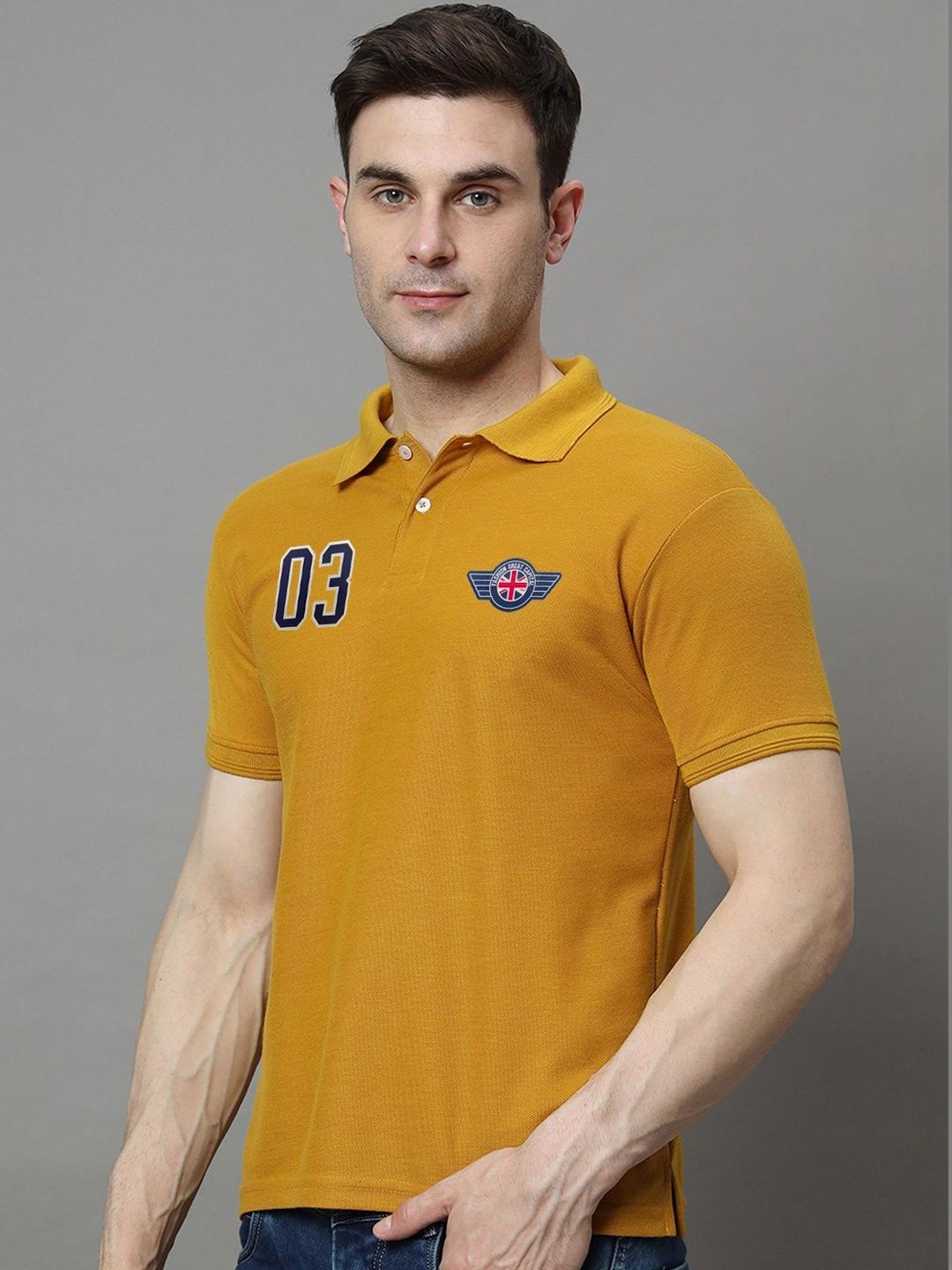 SZN Men Brand Logo Printed Polo Collar Applique T-shirt