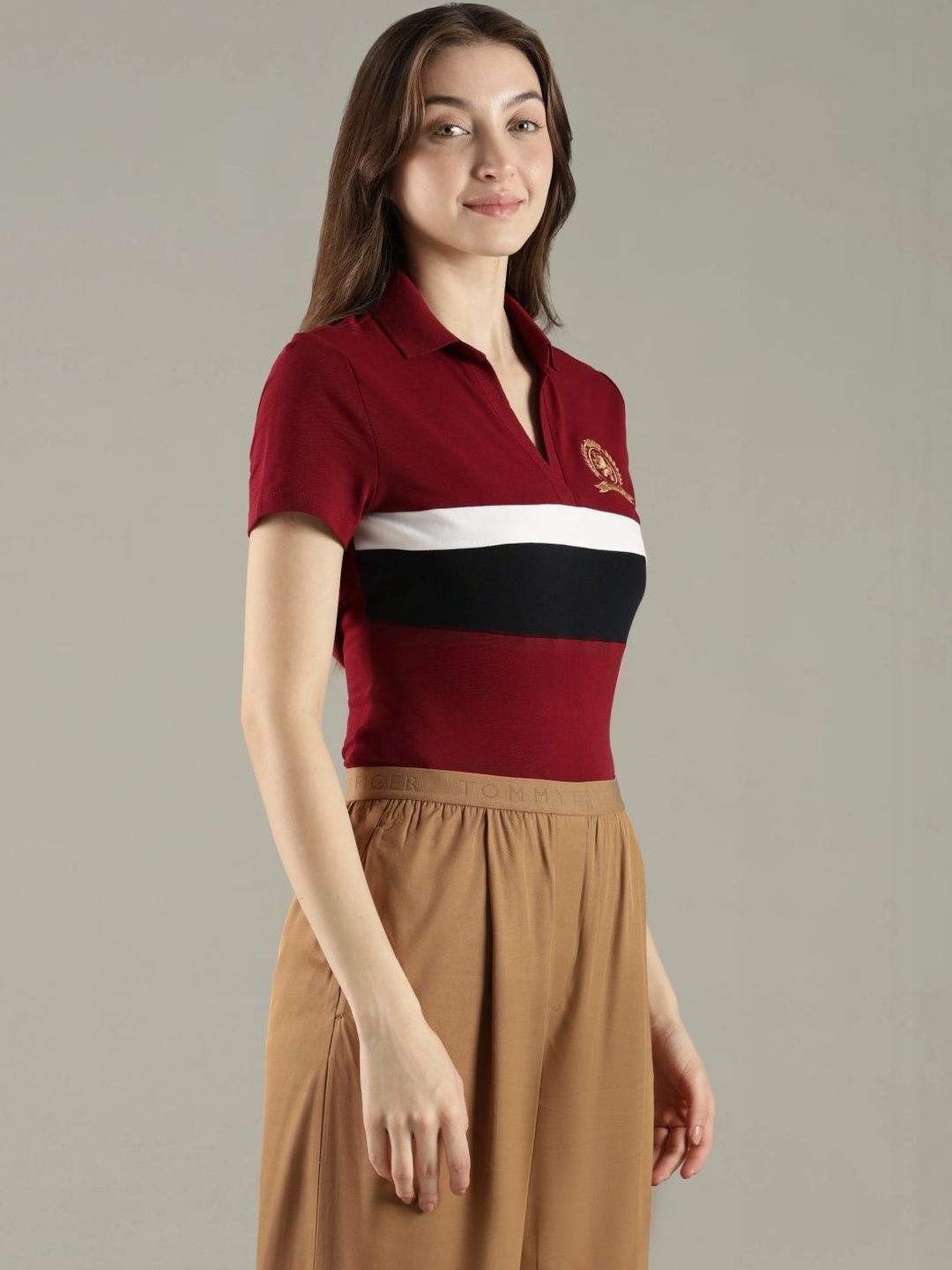 Colourblocked Polo Collar T-shirt