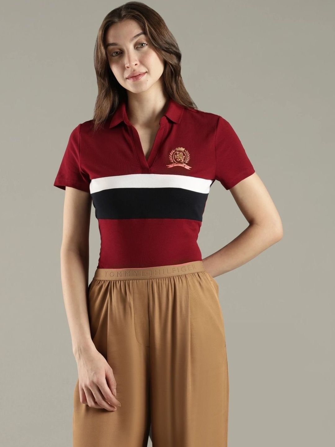 Colourblocked Polo Collar T-shirt