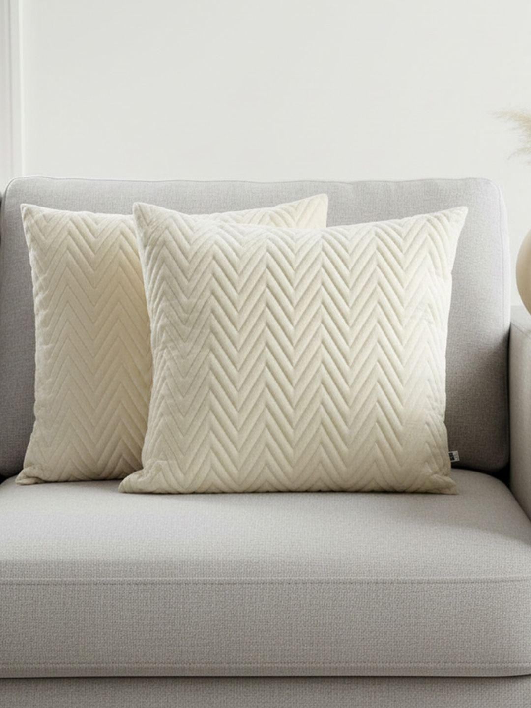 HOMEMONDE HOMEMONDE Off White Set of 2 Geometric Square Cushion Covers