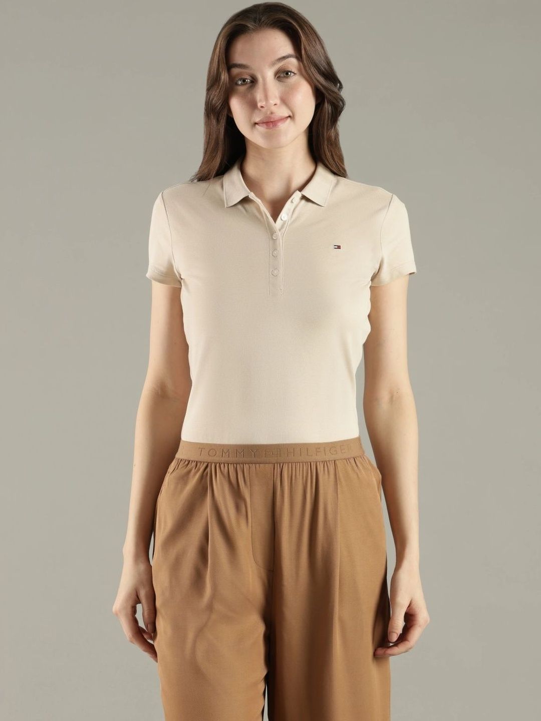 Brand Logo Polo Collar Slim Fit T-shirt