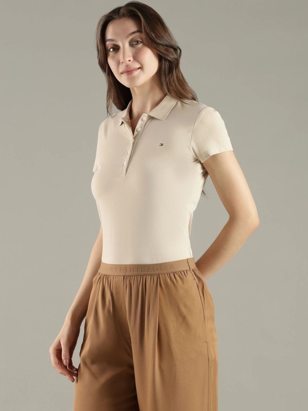 Brand Logo Polo Collar Slim Fit T-shirt