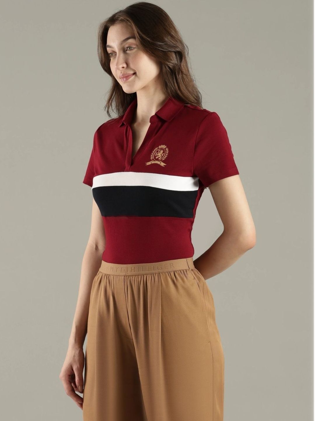 Colourblocked Polo Collar T-shirt