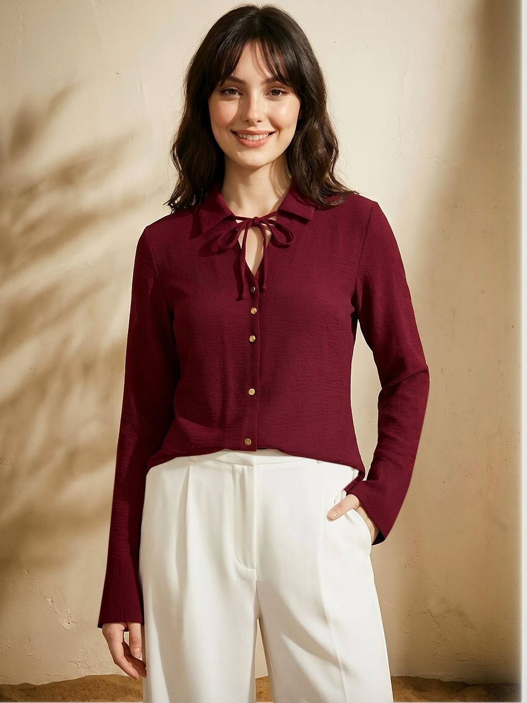 Buy The Roadster Lifestyle Co. Women Spread Collar Textured Casual