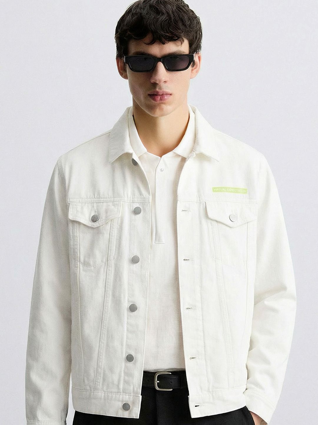 HIGHLANDER Men White Solid Denim Jacket