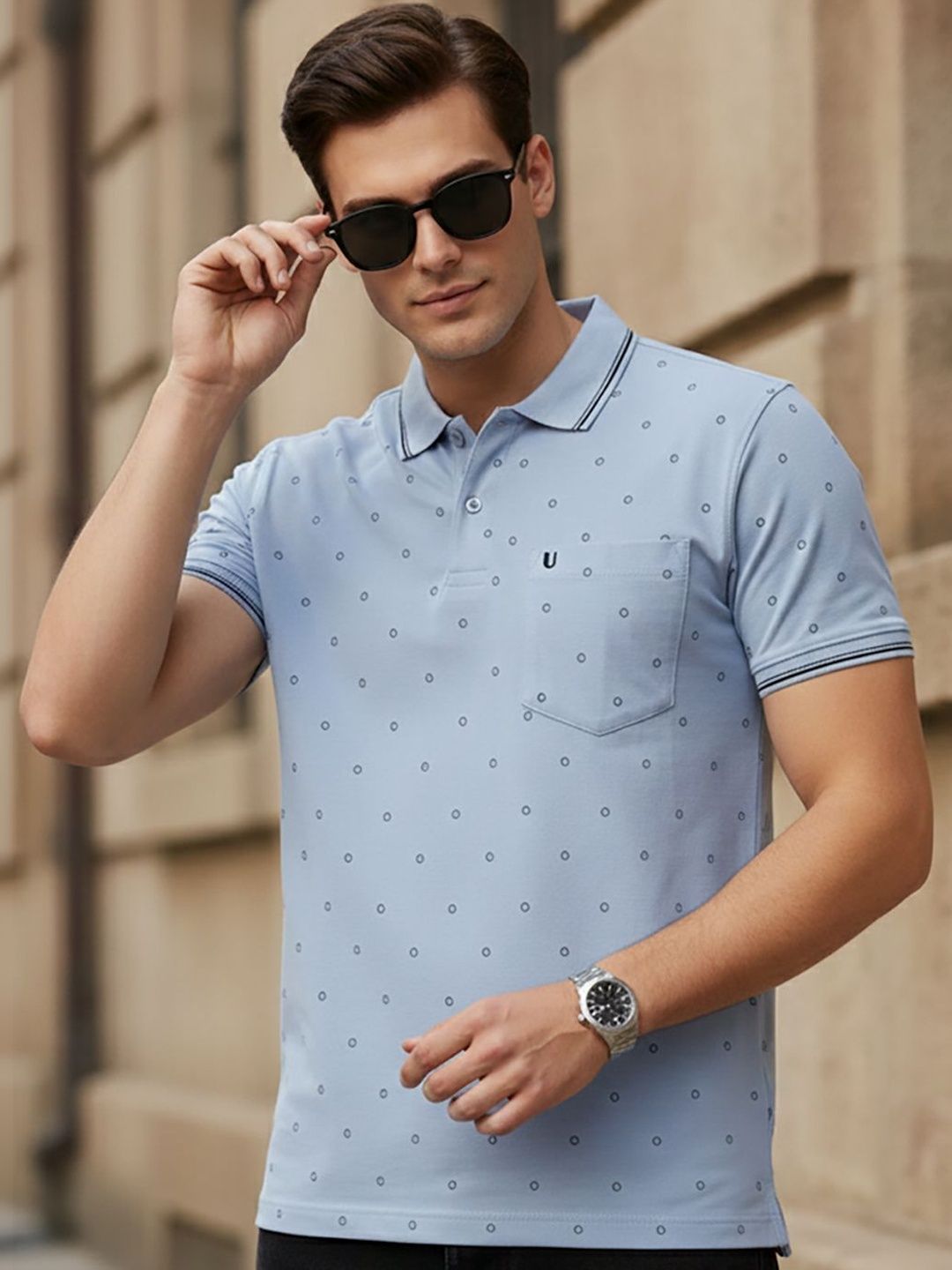 UNIBERRY Men Printed Polo Collar Pockets T-shirt